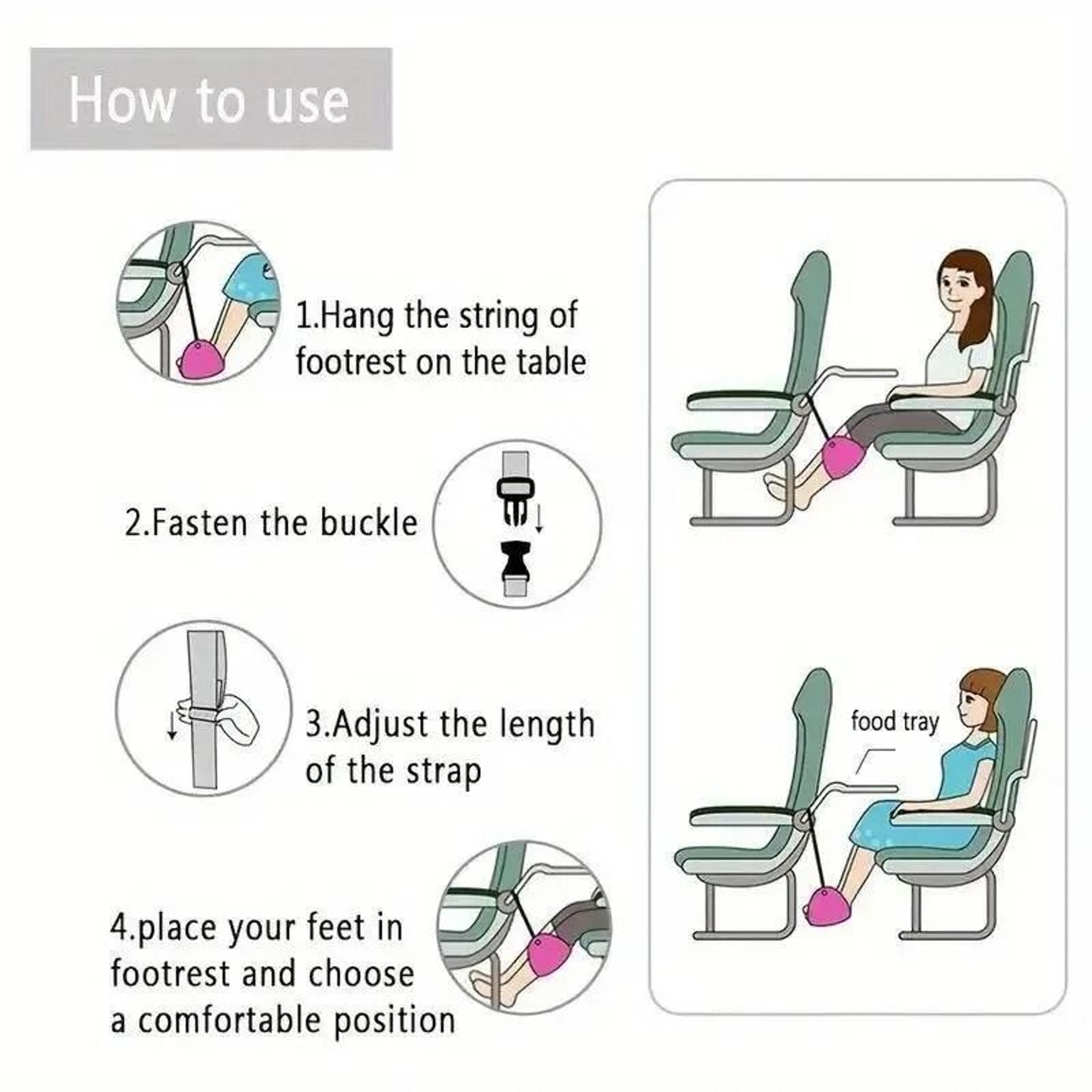 Airplane Footrest Travel Hammock Adjustable Portable Leg Support 4
