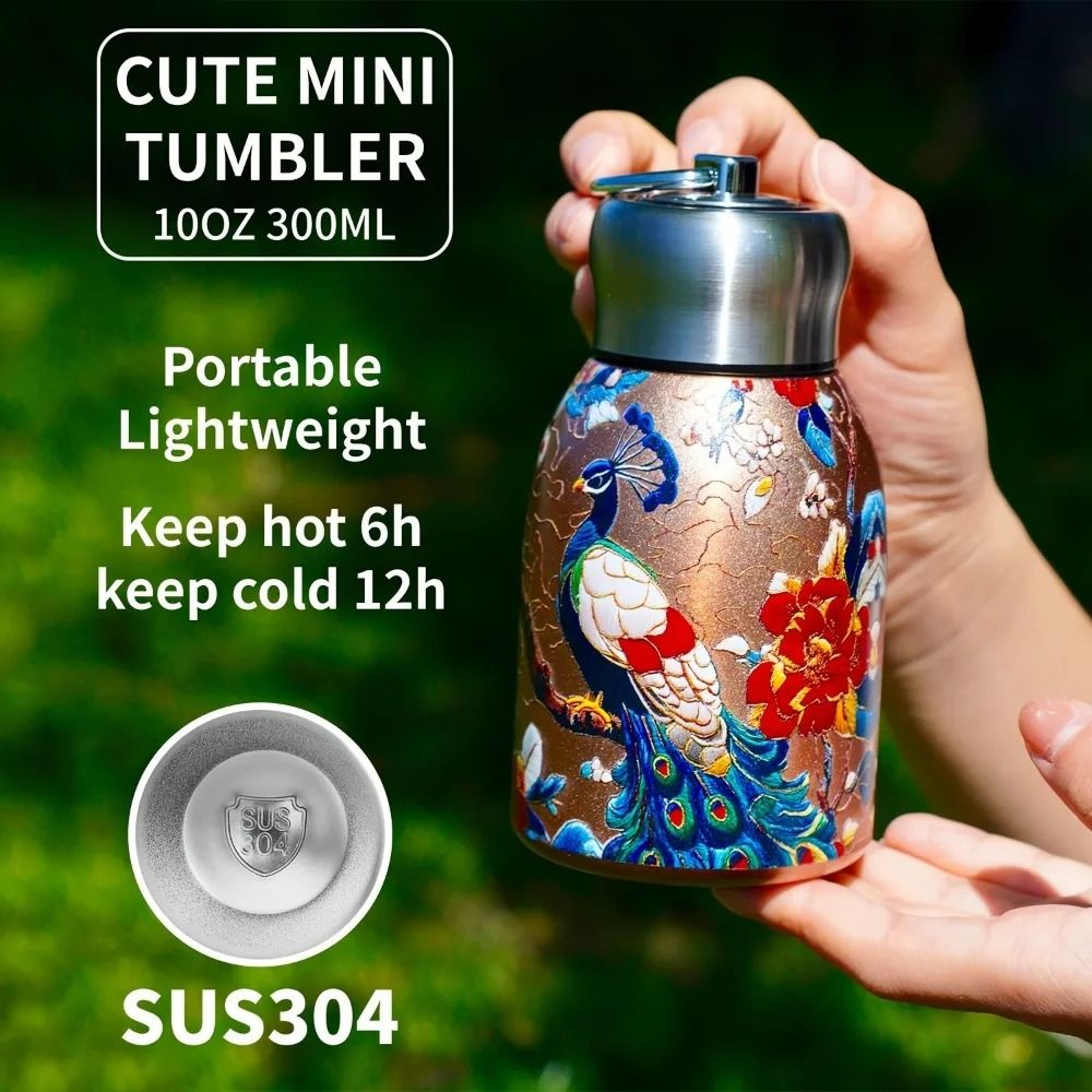 Stainless Steel Insulated Water Bottle With Mini Cup Floral Koi Design 2