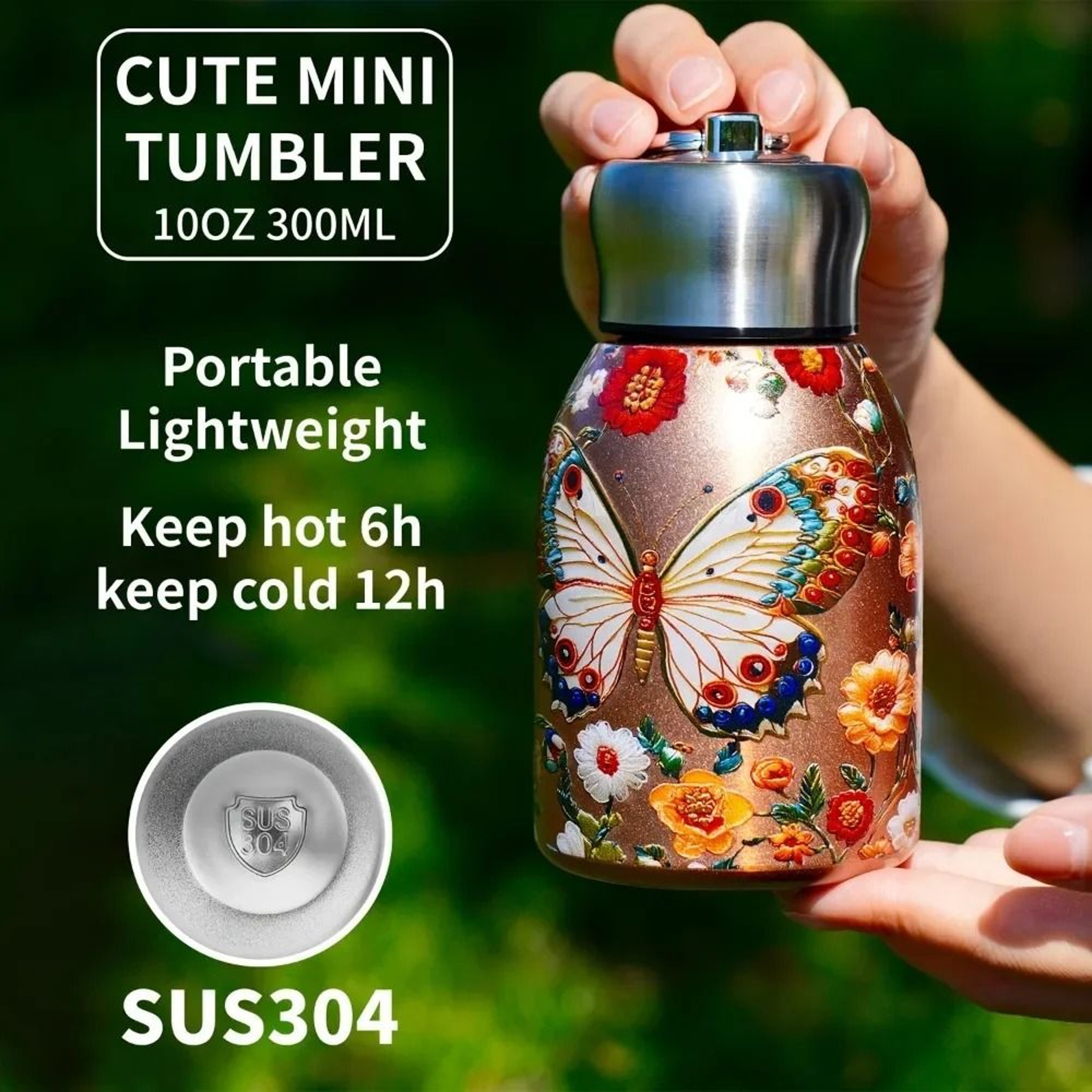 Stainless Steel Insulated Water Bottle With Mini Cup Floral Koi Design 1
