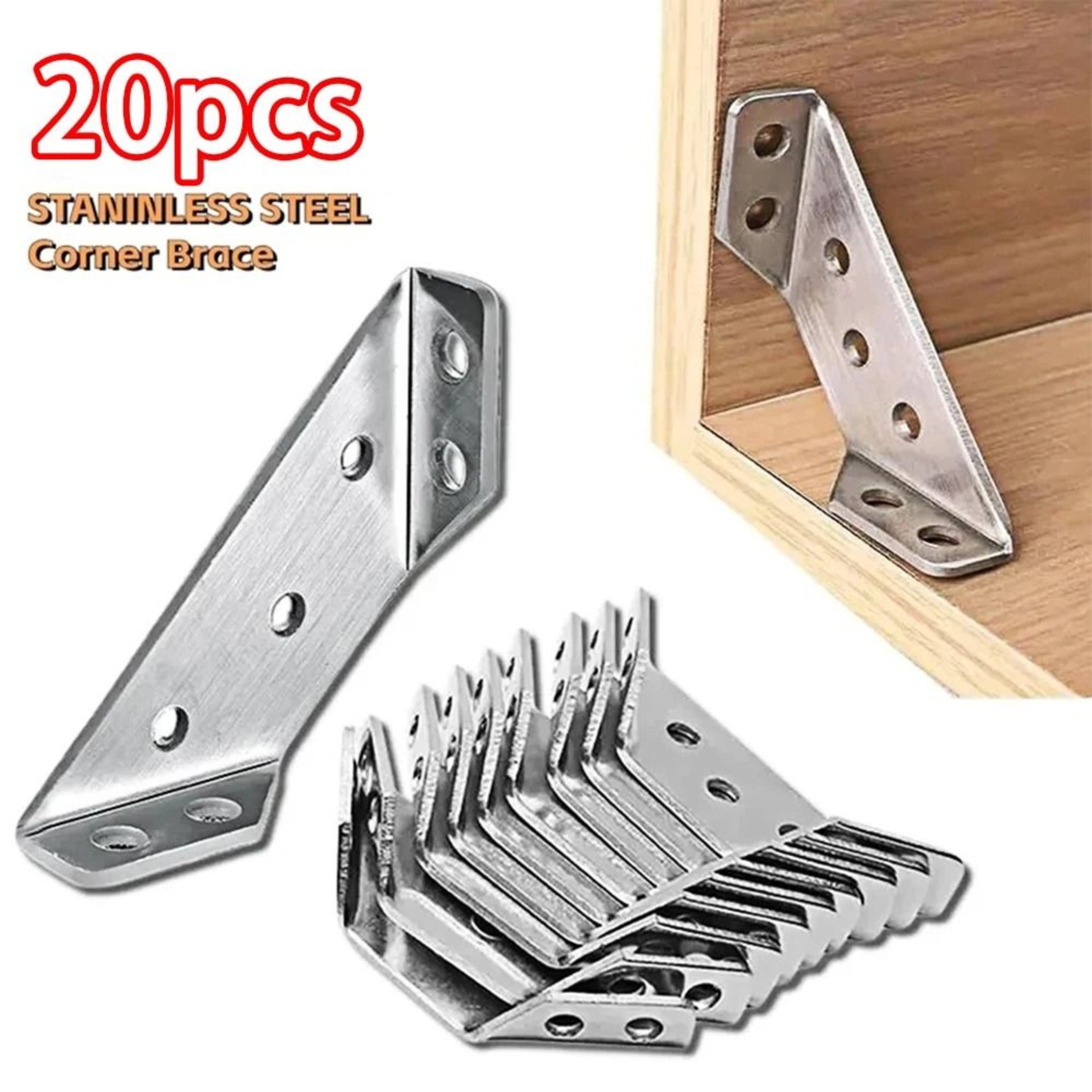 Stainless Steel Right Angle Brackets 90 Degree Furniture Corner Connectors Set 7