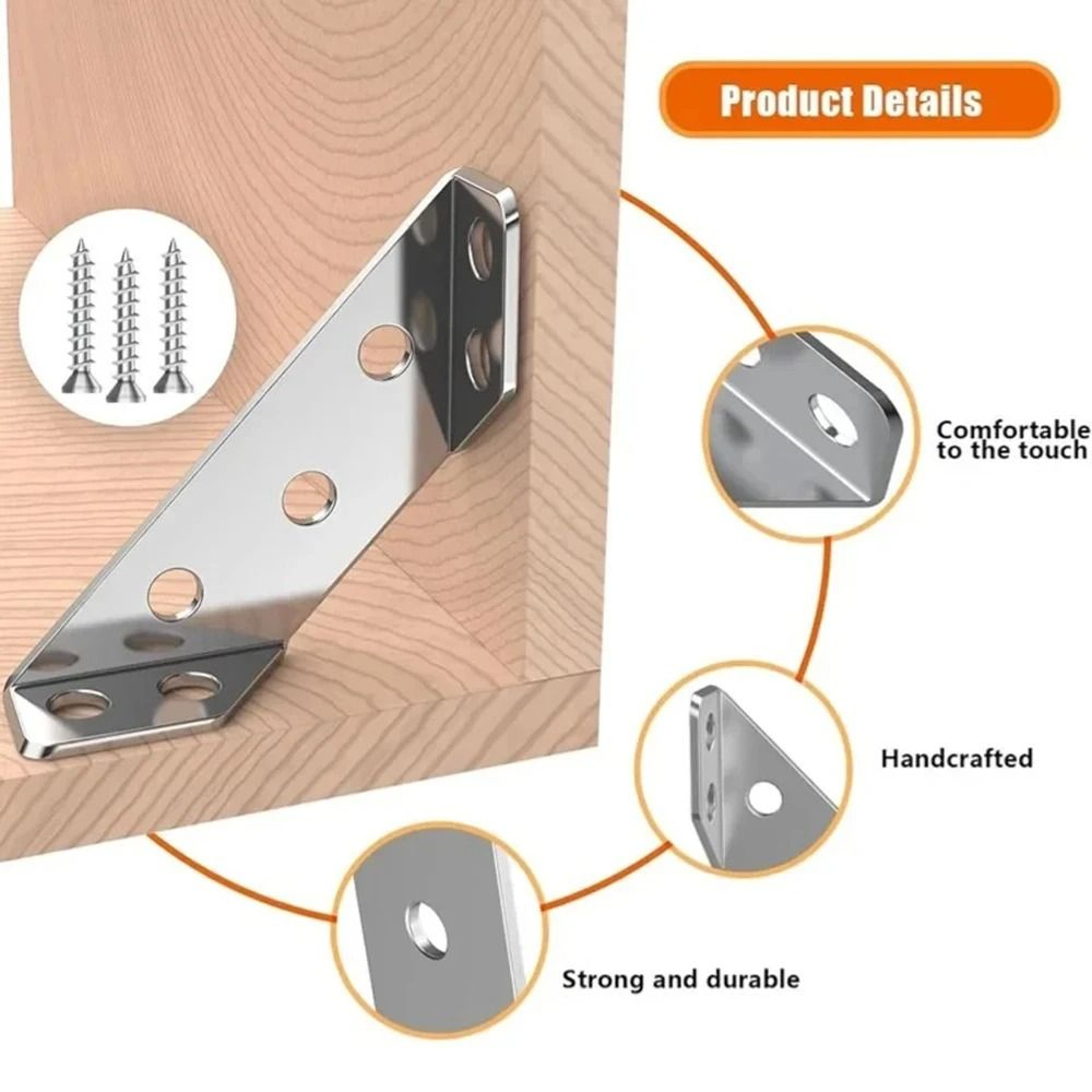 Stainless Steel Right Angle Brackets 90 Degree Furniture Corner Connectors Set 8