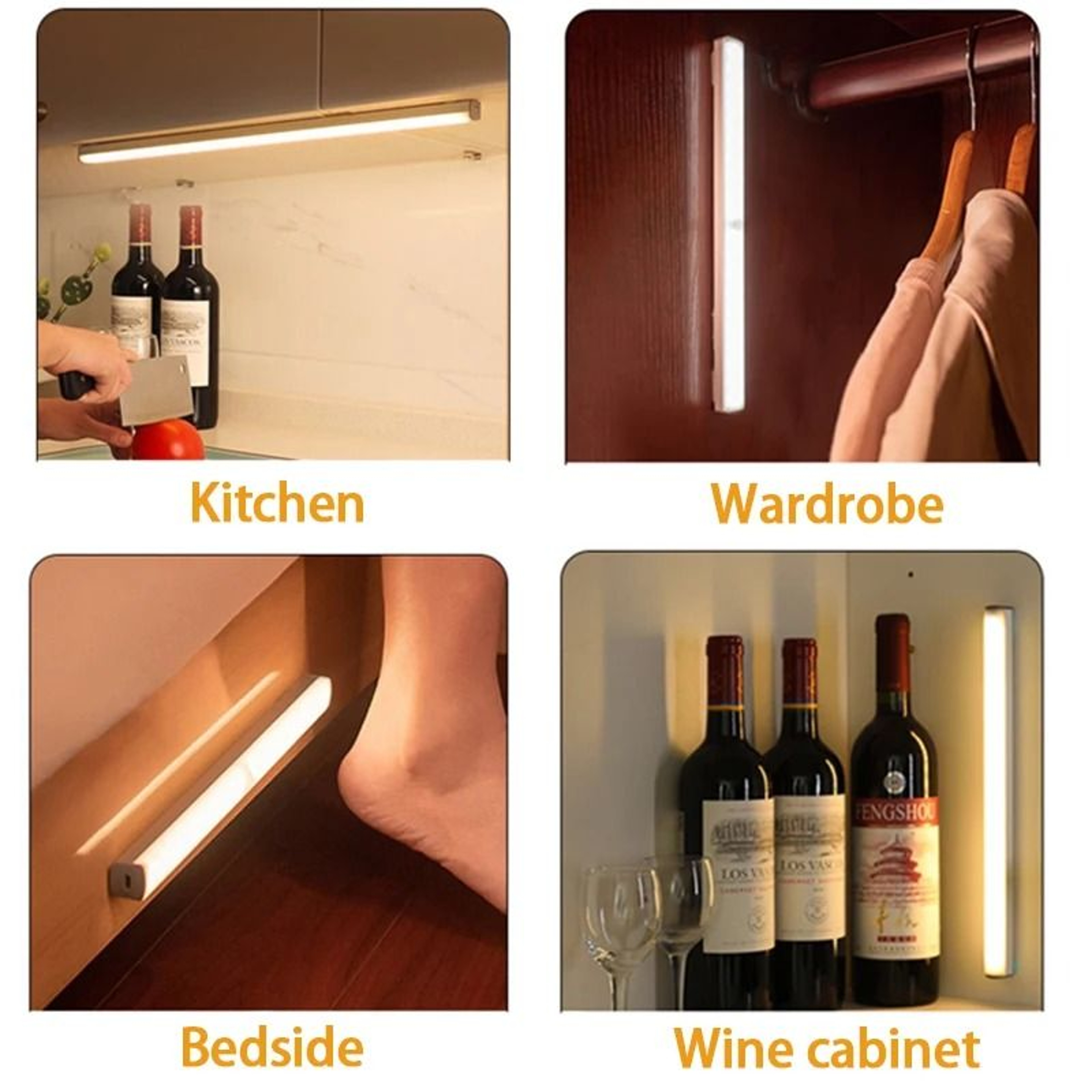 Wireless Motion Sensor LED Night Light USB Rechargeable Cabinet Lamp 6