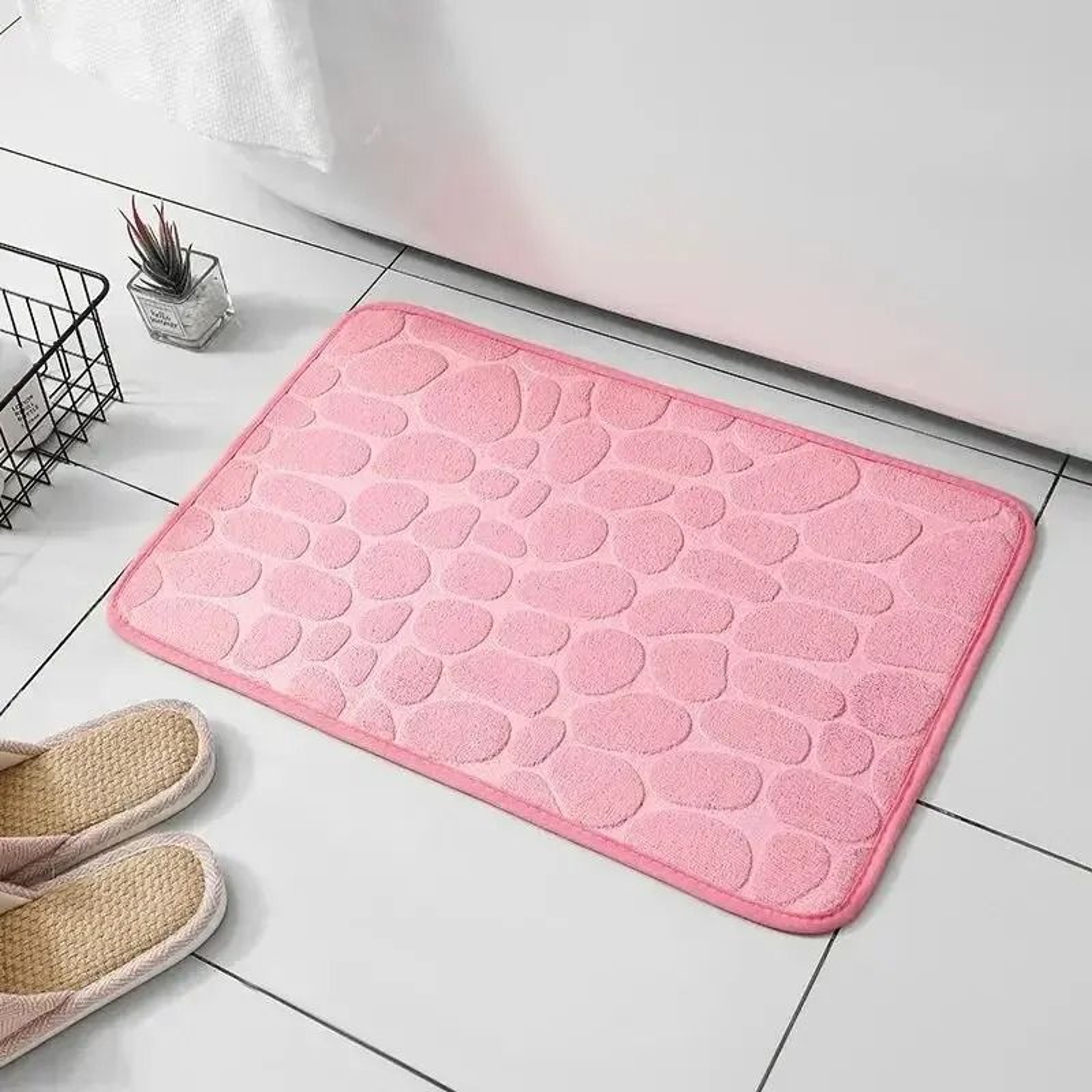 Anti Slip Pebble Bathroom Mat Embossed Fiber Floor Carpet 2