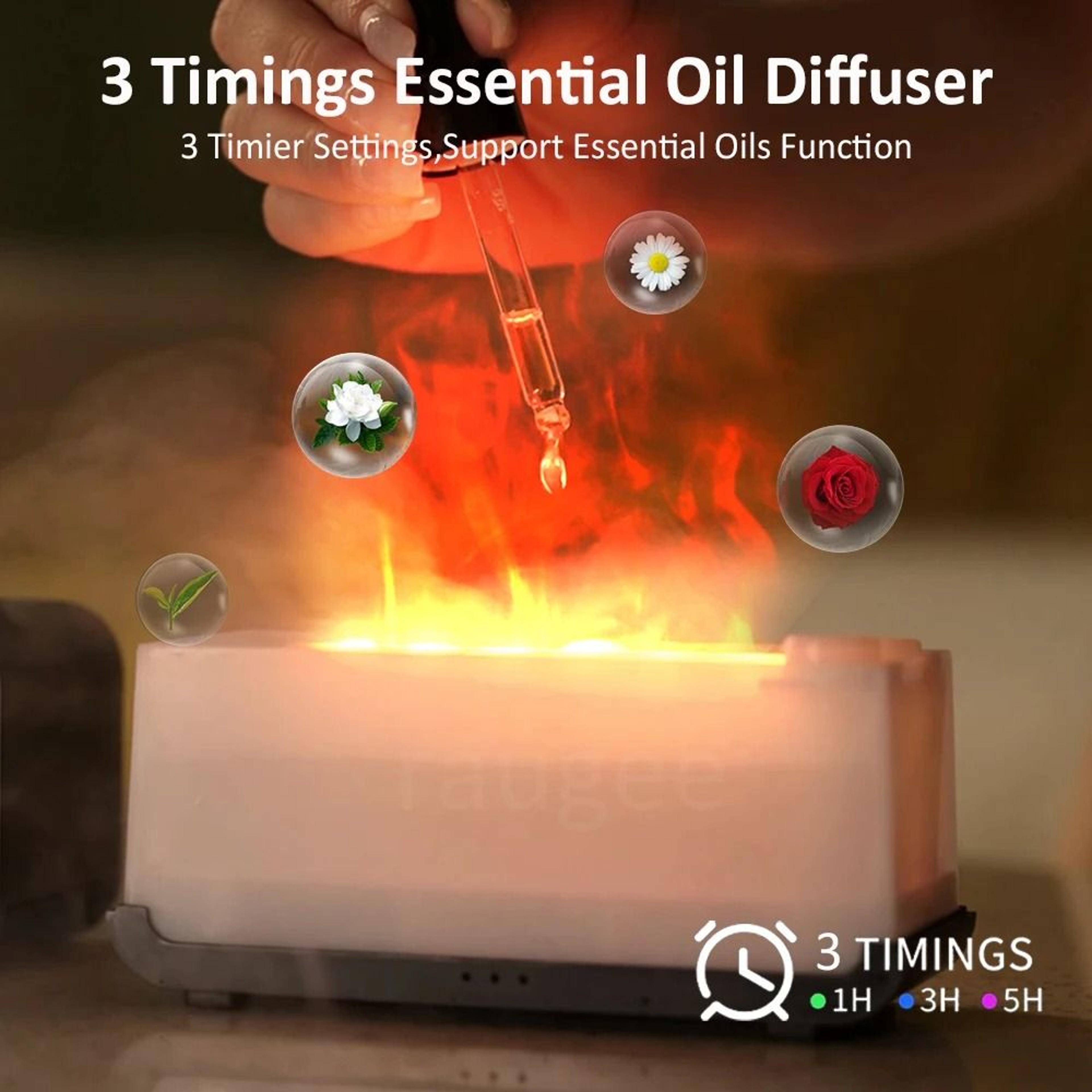 Mini Flame Aroma Diffuser Humidifier With LED Light And Essential Oil Mist 4