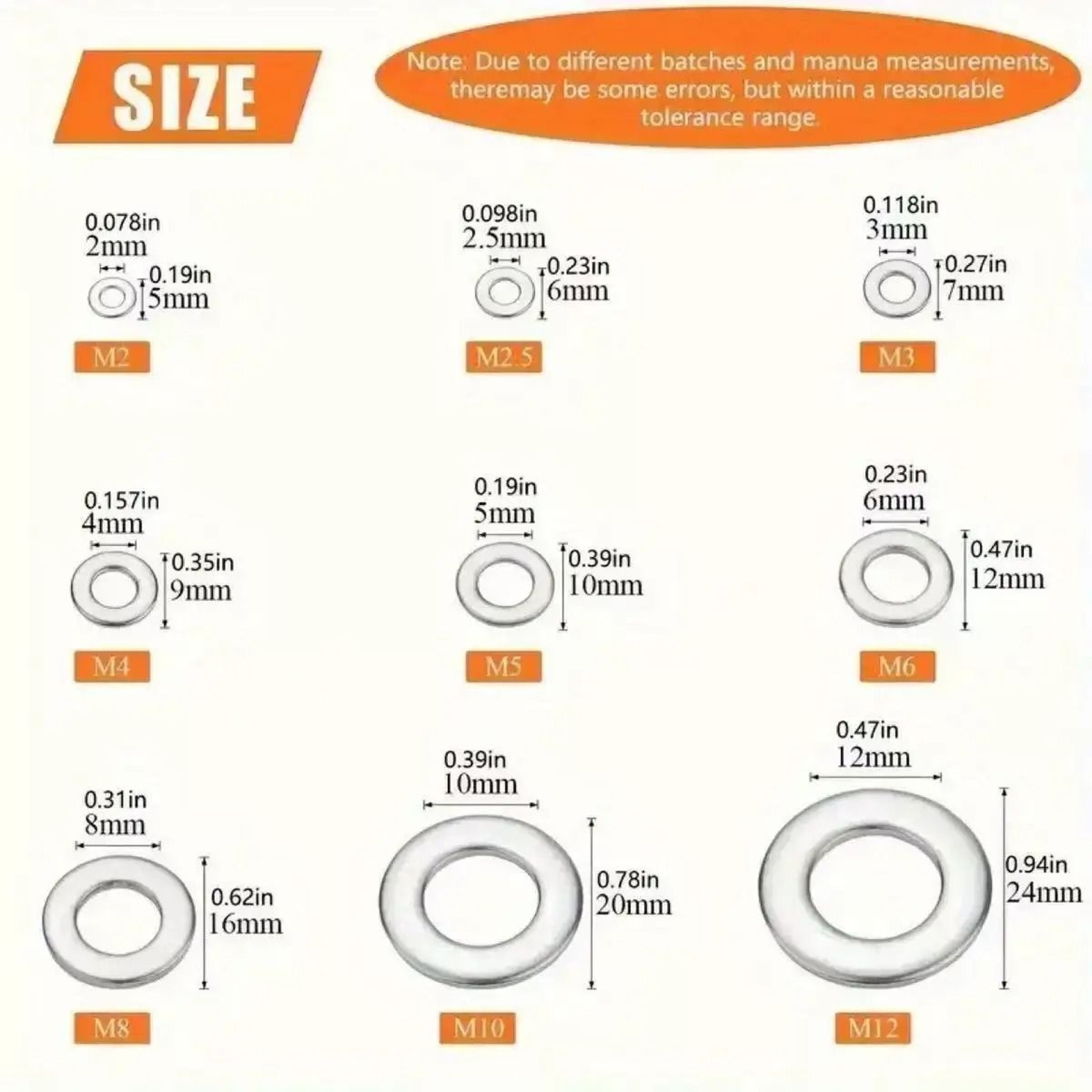 304 Stainless Steel Flat Washers Set Durable Hardware Assortment 4