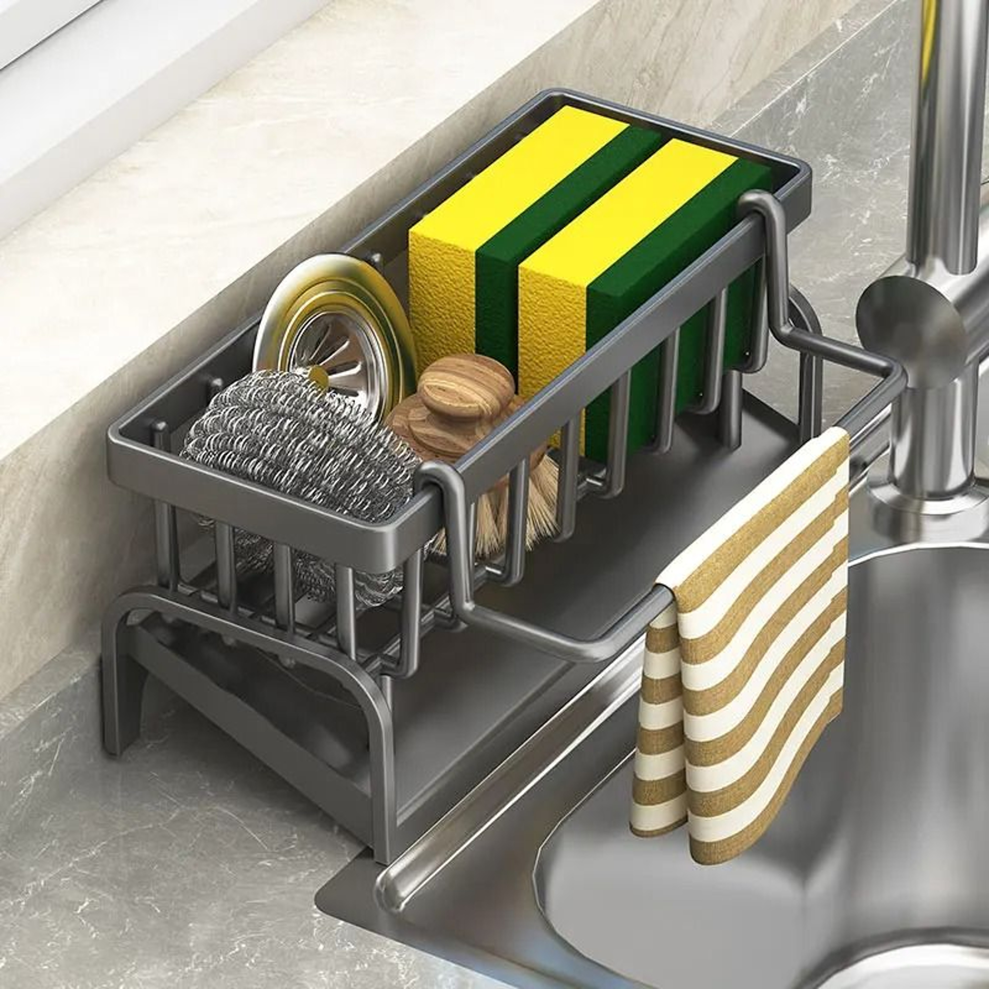 Kitchen Sink Organizer Sponge Holder Draining Rack For Cleaning Tools 0