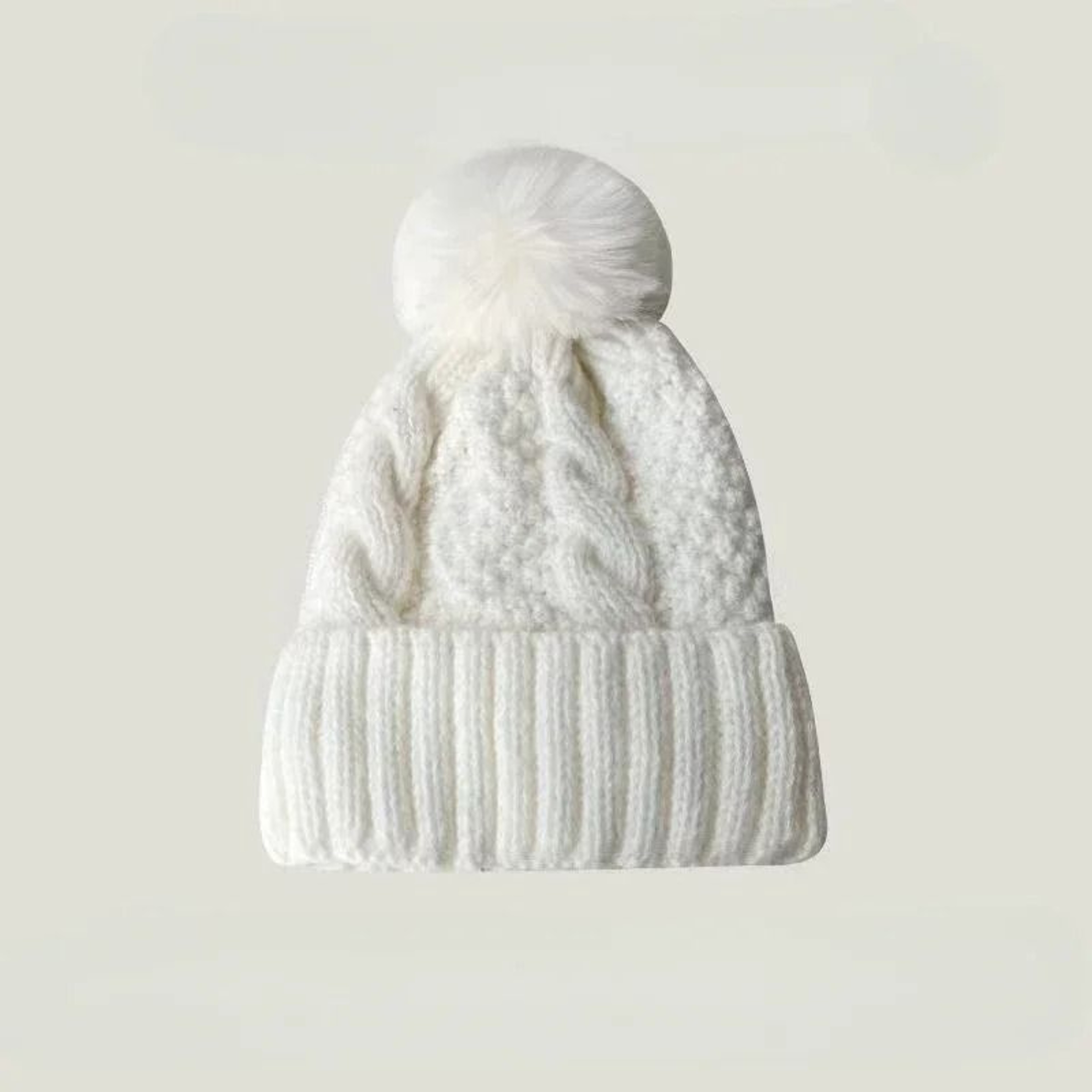 Winter Knit Beanie Hat With Fur Pompom Warm Velvet Lined Cap 2