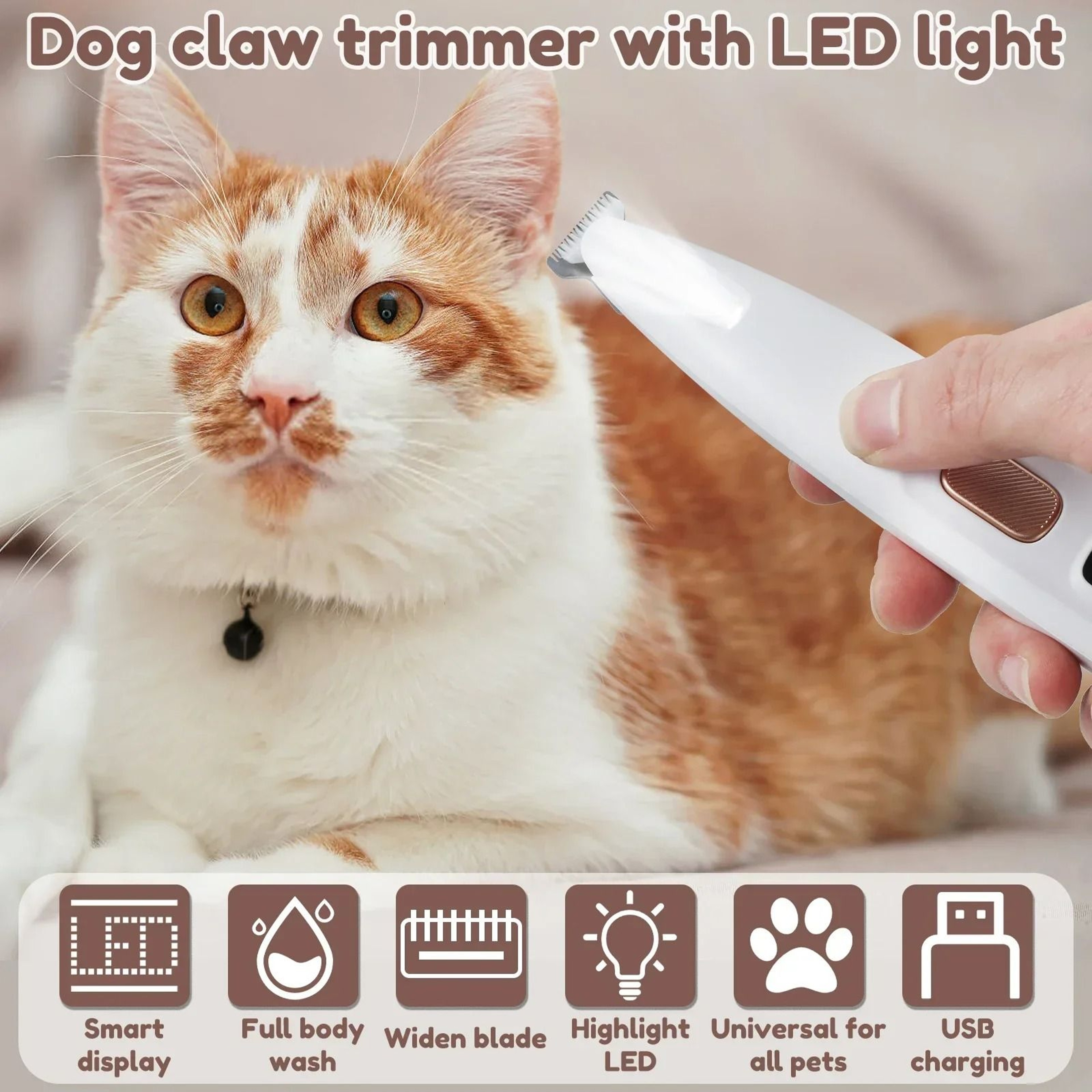 Waterproof Dog Paw Trimmer With LED Light And Wide Blade Grooming Clipper 9