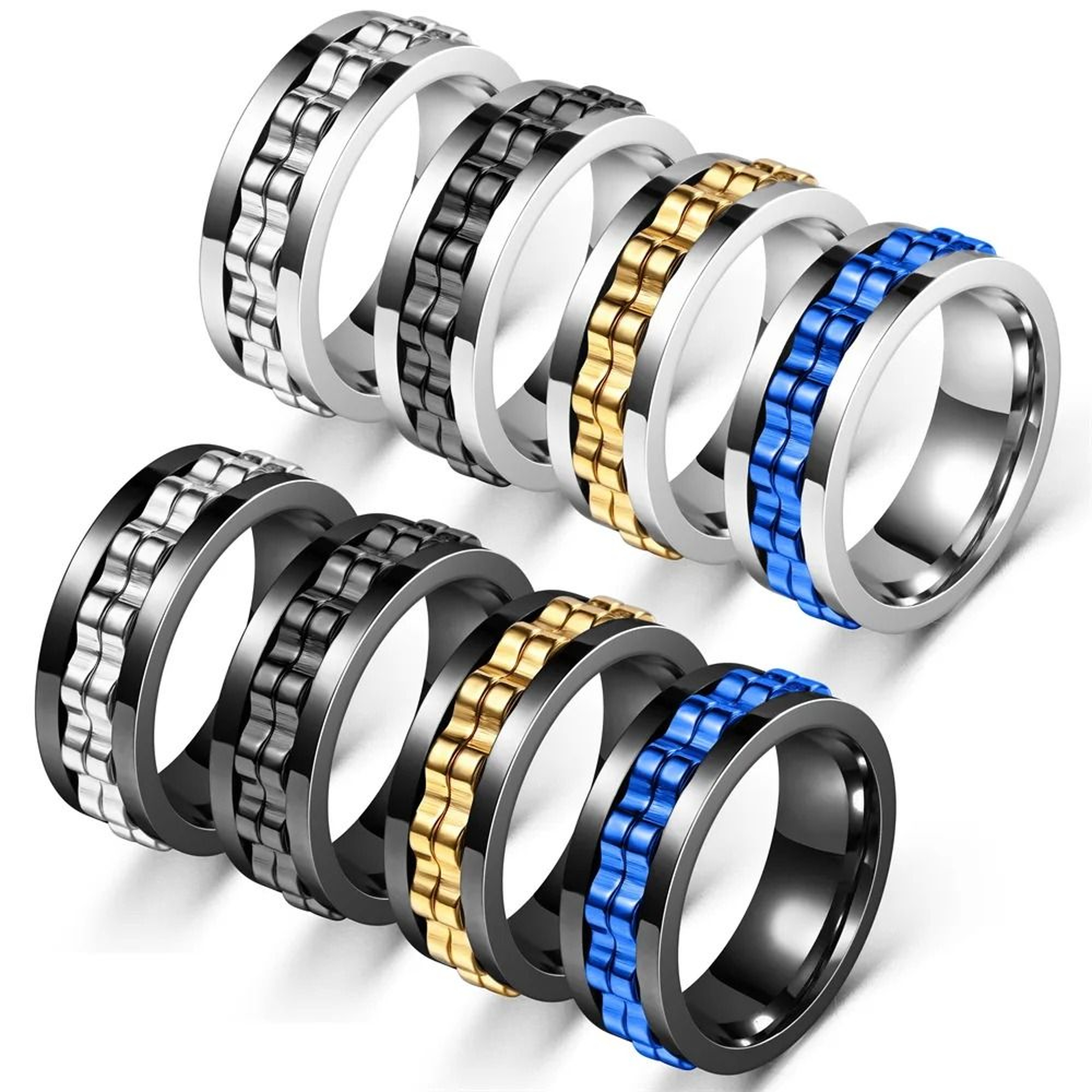 Stainless Steel Anxiety Ring Rotating Gear Chain Spinning Fidget Ring 0