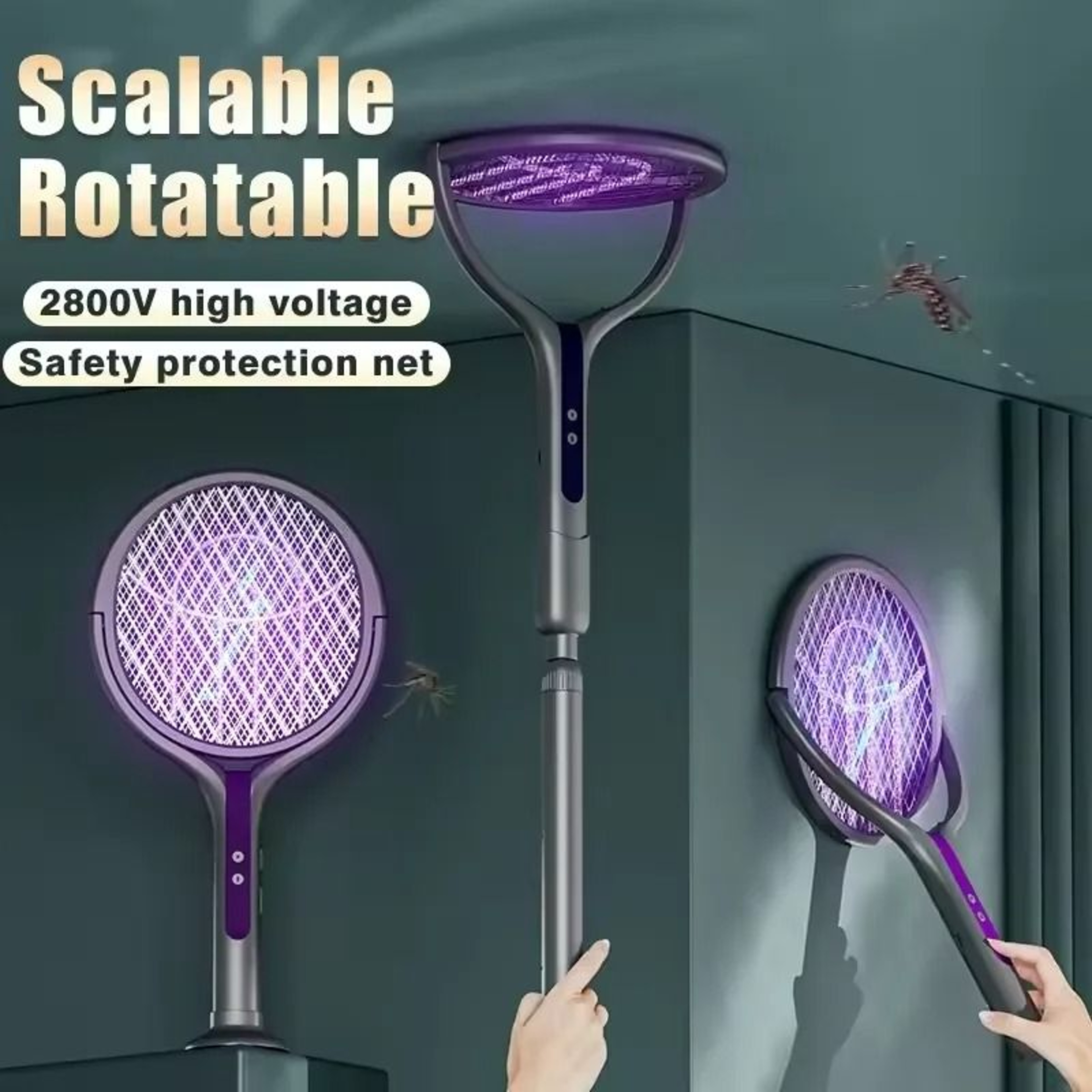 2 In 1 Retractable Electric Mosquito Swatter Rechargeable Bug Zapper Lamp 0