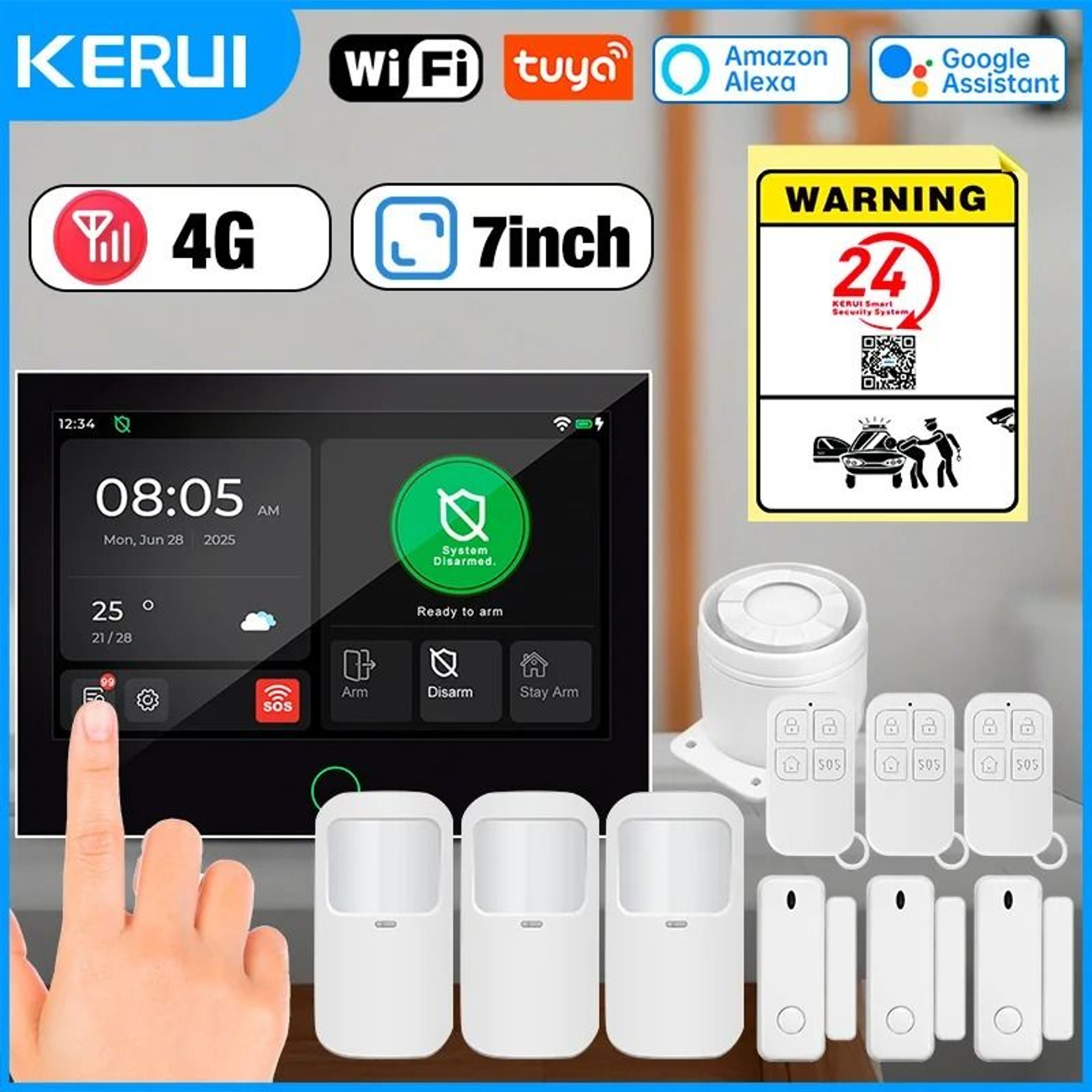 KERUI 4G WiFi Home Alarm System Tuya Smart Wireless Security Kit With 7 Inch Touch Screen 0