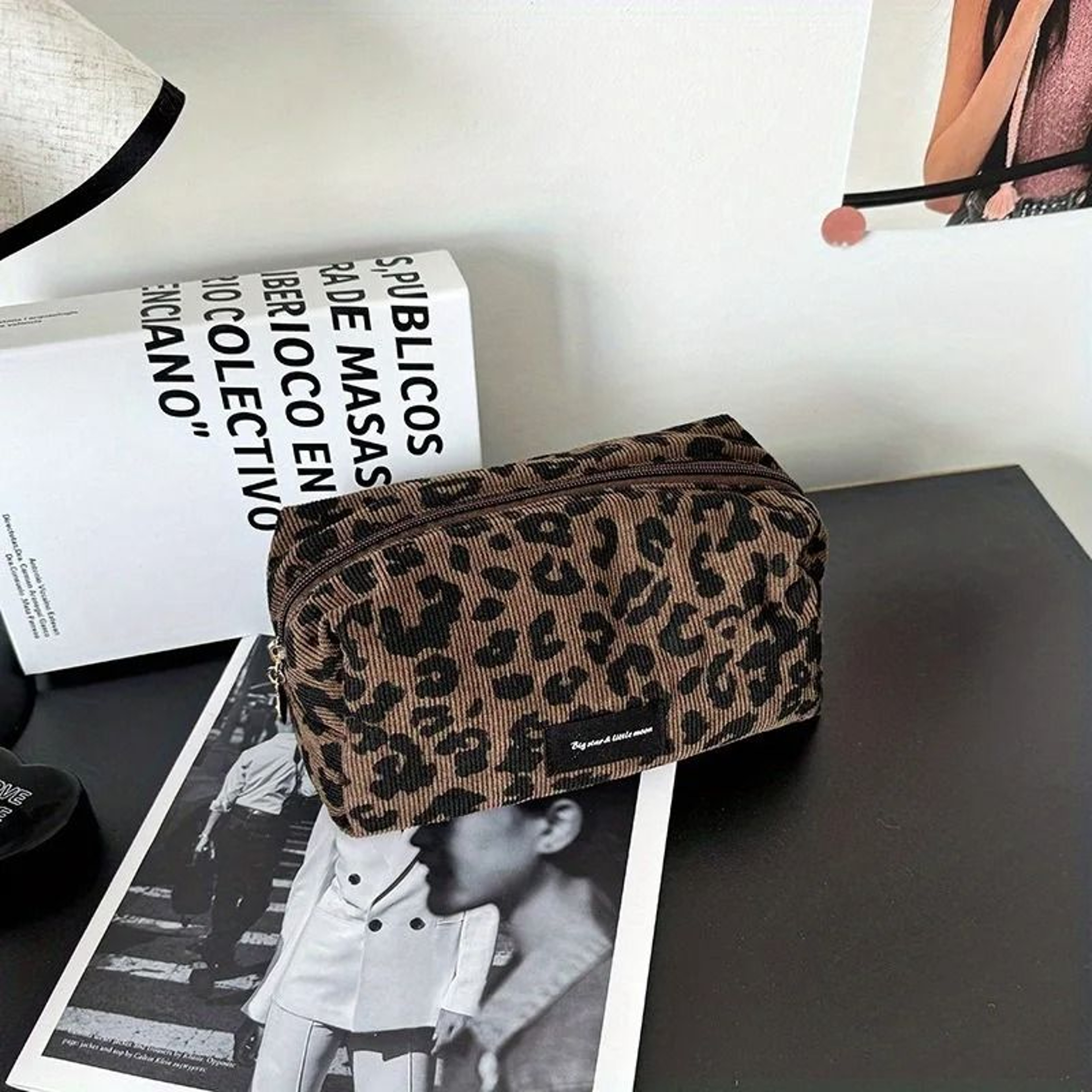Large Leopard Print Cosmetic Bag Travel Makeup Organizer Box Shaped Zipper Case 6