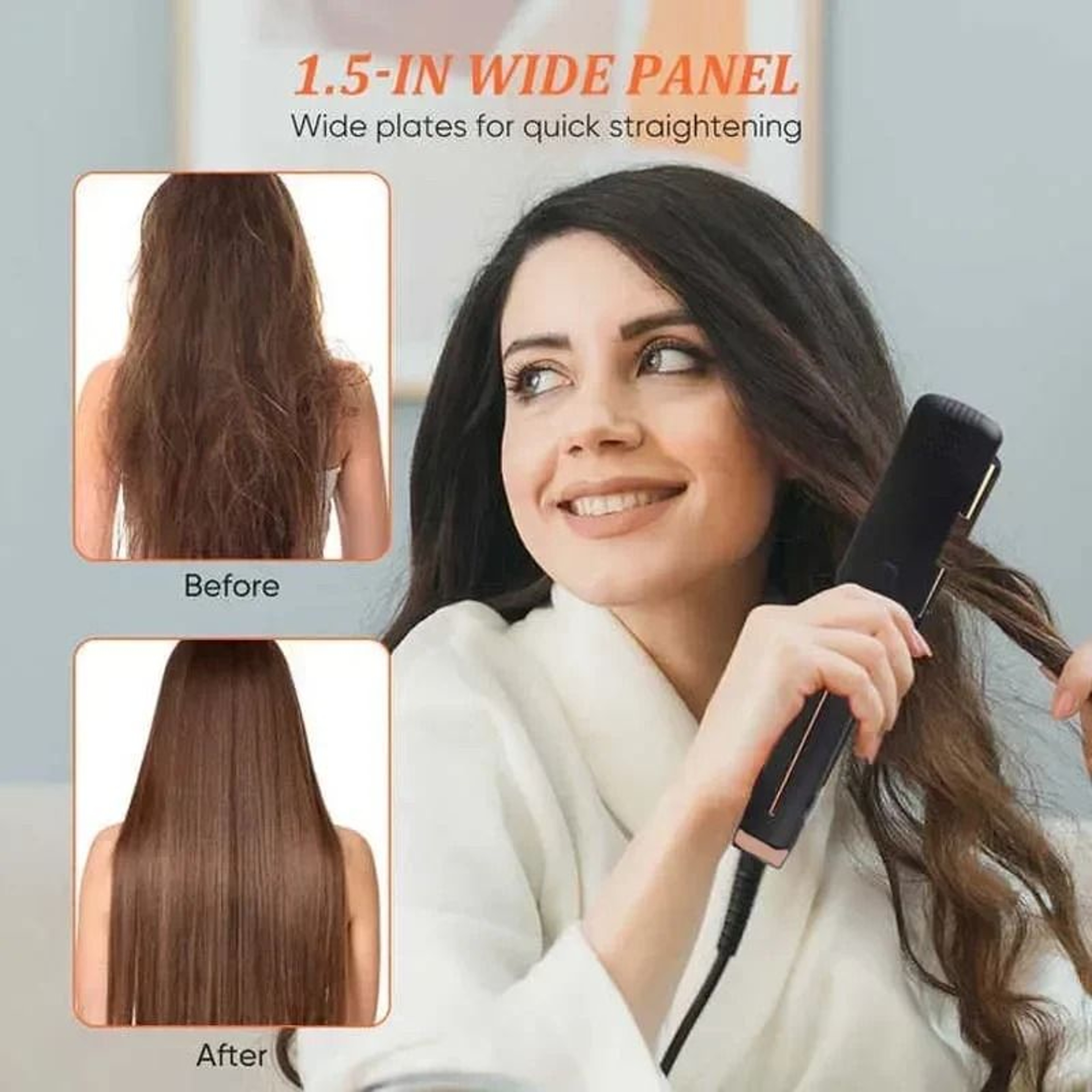 Negative Ion Ceramic Hair Straightener With Wide Plates And Adjustable Temperature 4