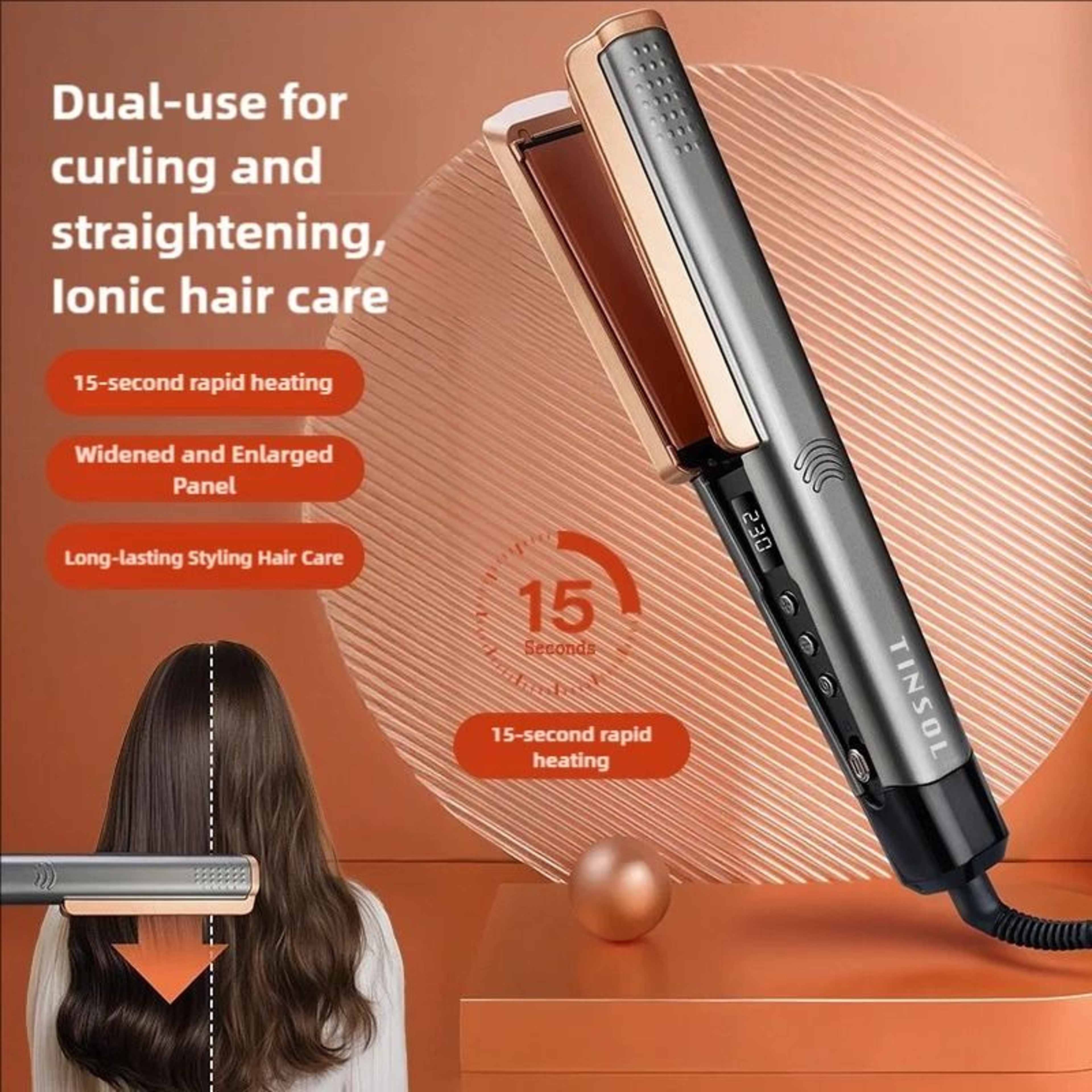 2 In 1 Ceramic Hair Straightener And Curler With Ionizer And LCD Wide Plates 6