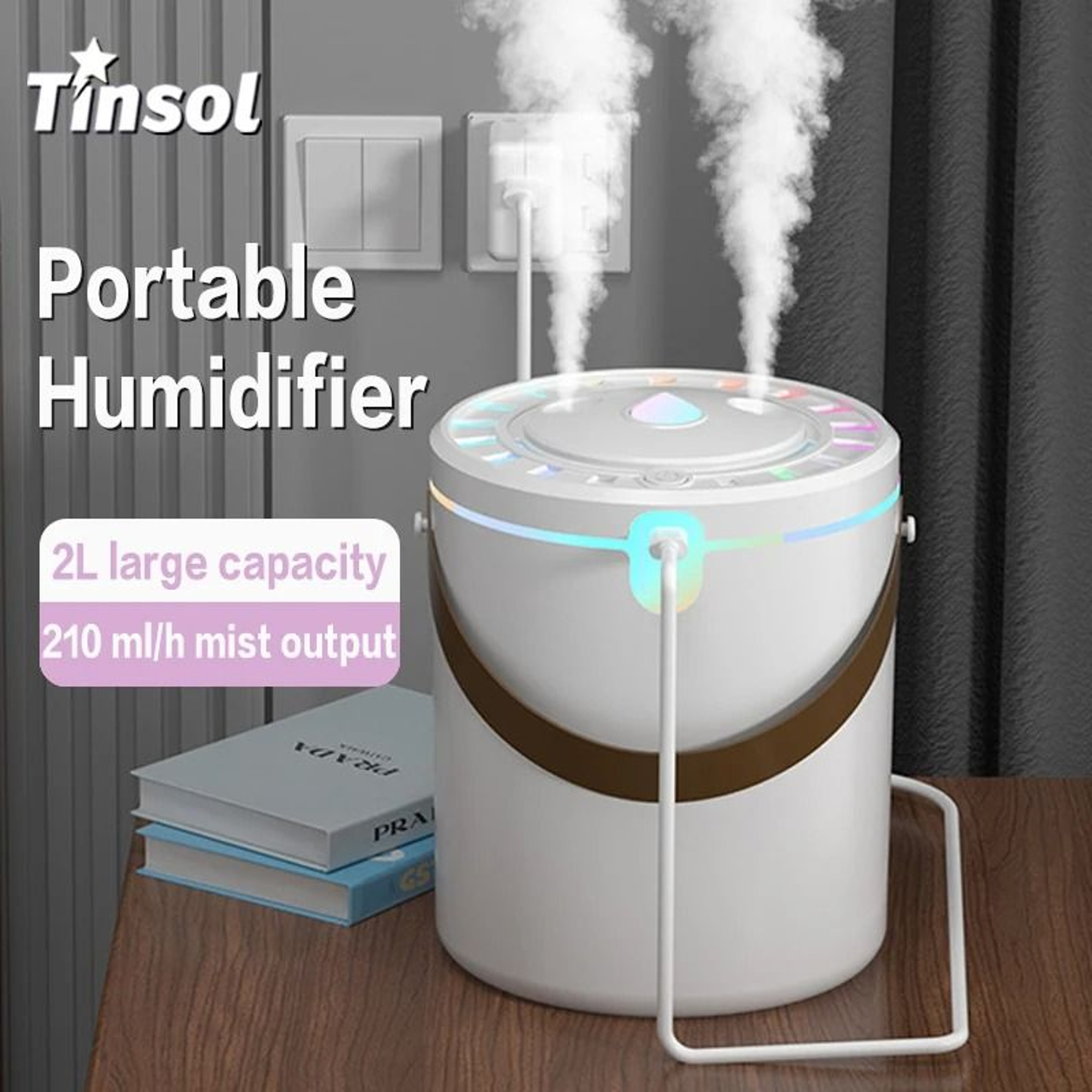 Portable 2L Humidifier With Dual Spray Aromatherapy Diffuser And Ambient Light 7