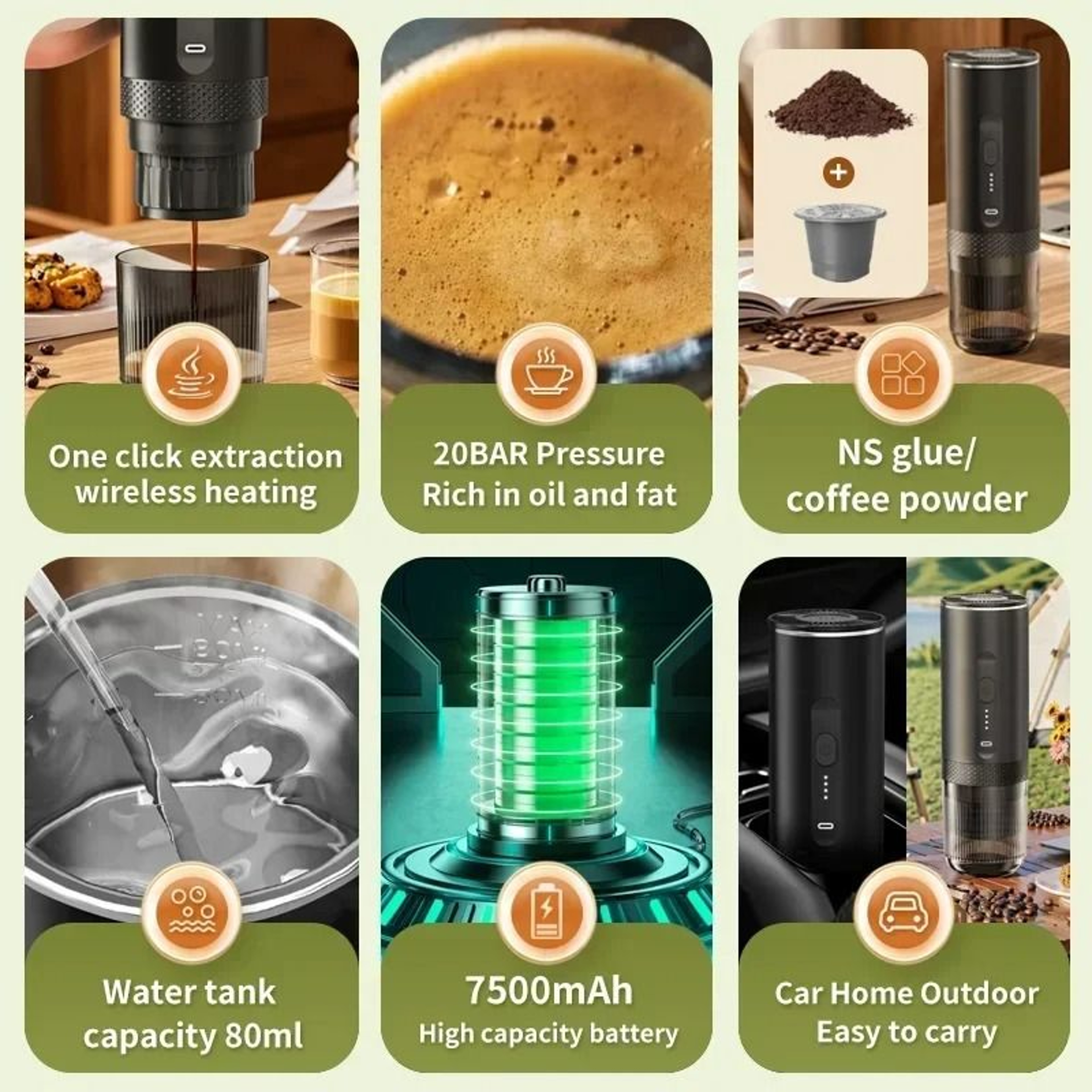 TINSOL 3 In 1 Wireless Portable Espresso Machine Travel Coffee Maker 4