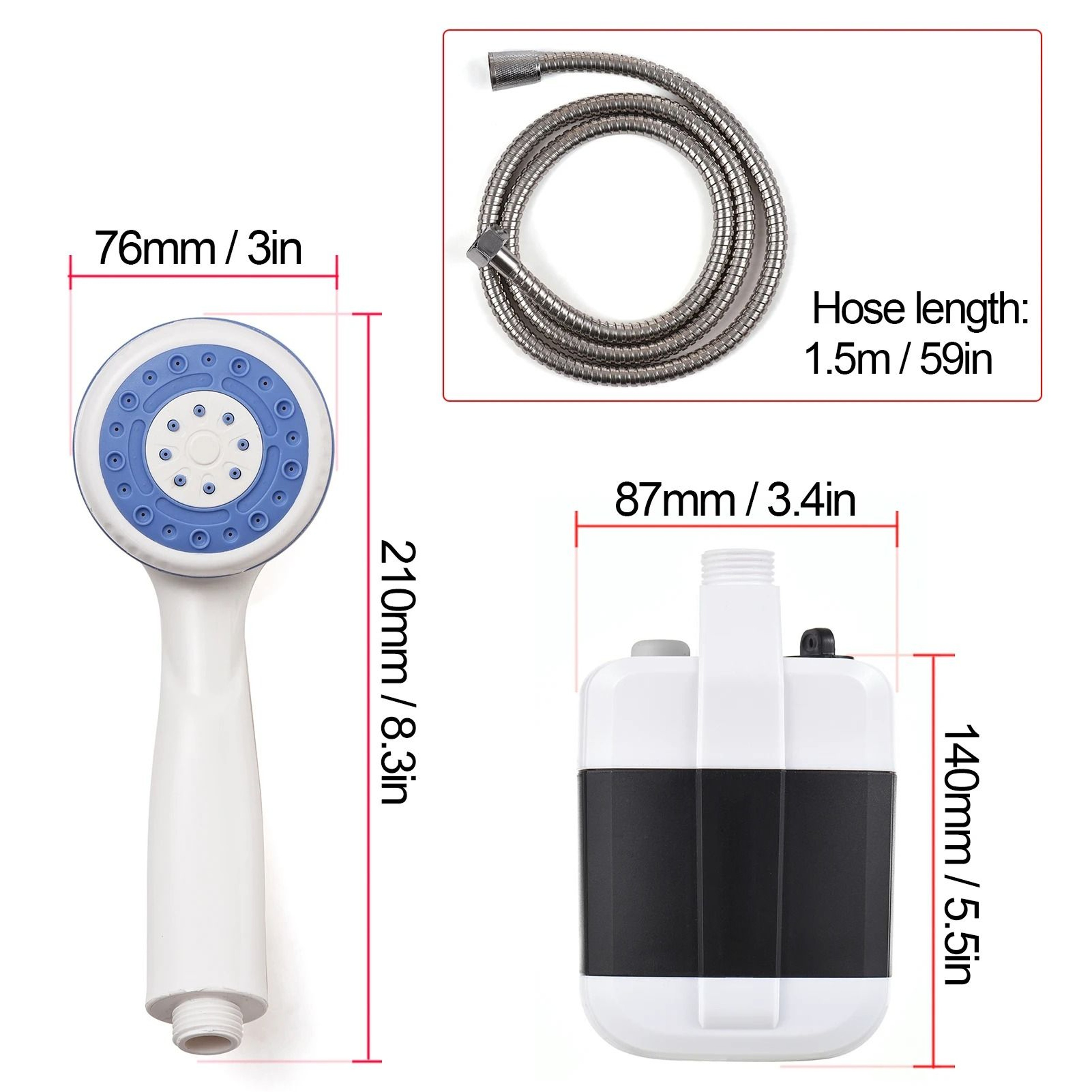 TINSOL Portable Camping Shower USB Rechargeable Outdoor Electric Shower Pump 5