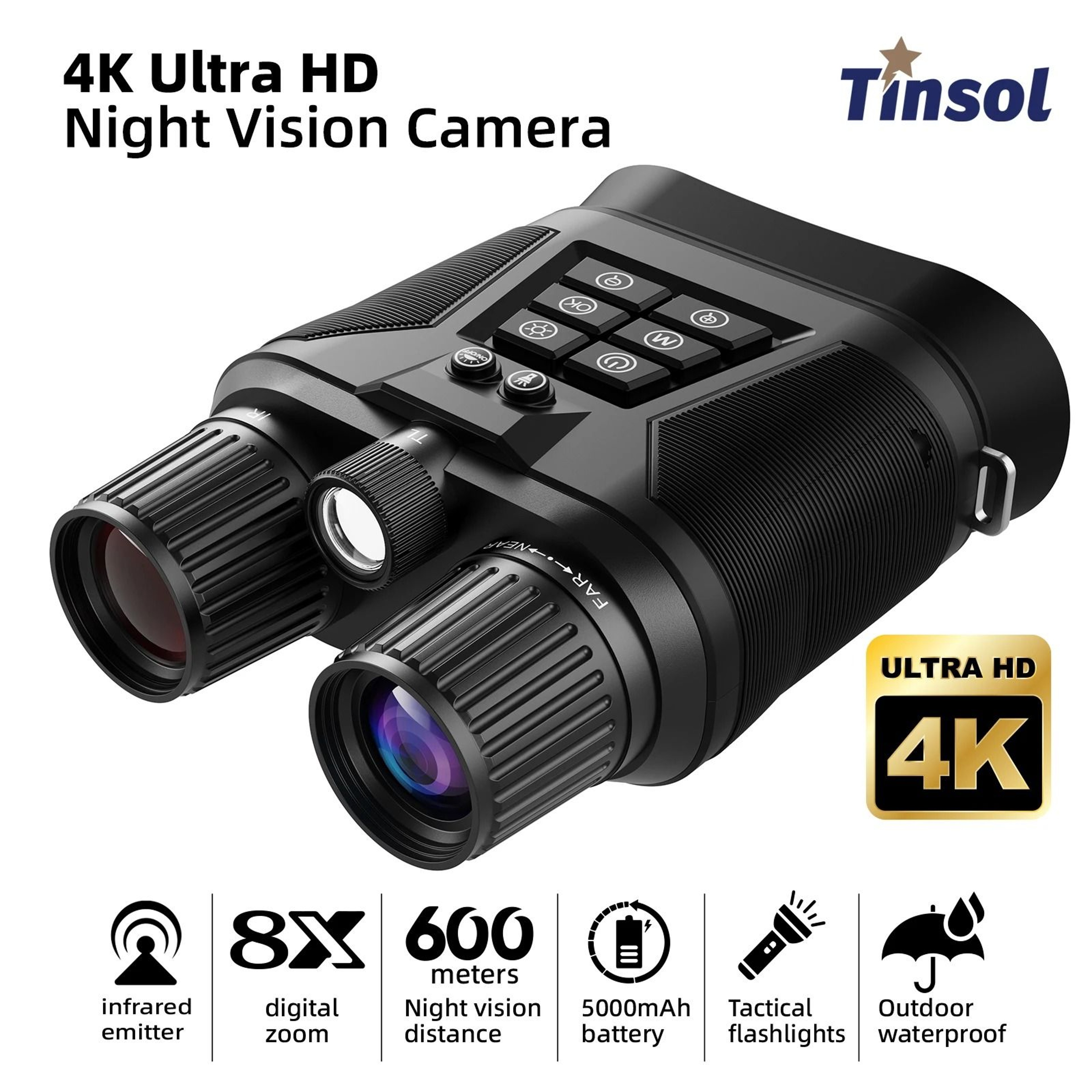 Tinsol 600M Infrared Night Vision Telescope 4K Digital Binoculars With Zoom 9