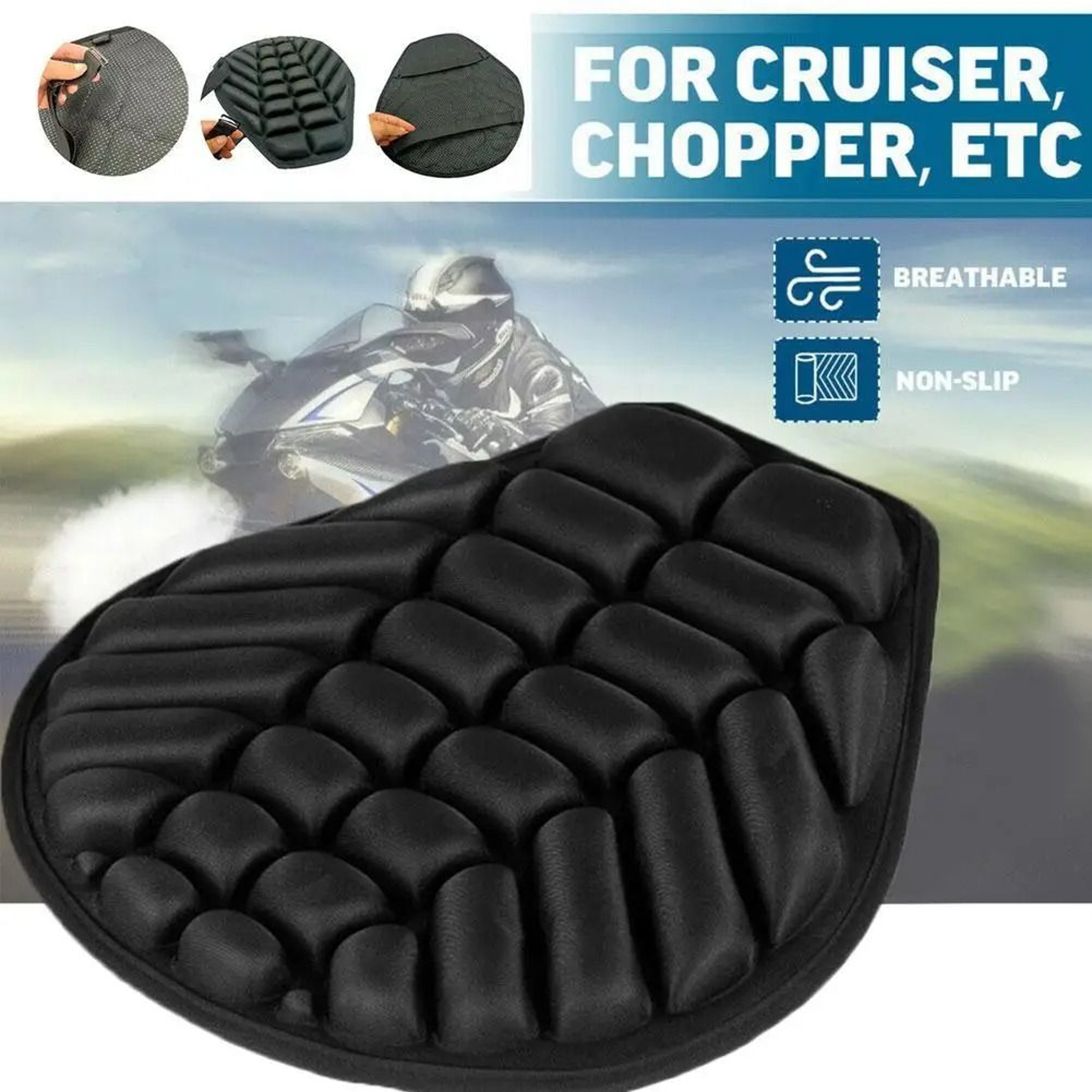 Universal Motorcycle Air Seat Cushion Cover Pressure Relief Riding Pad 7