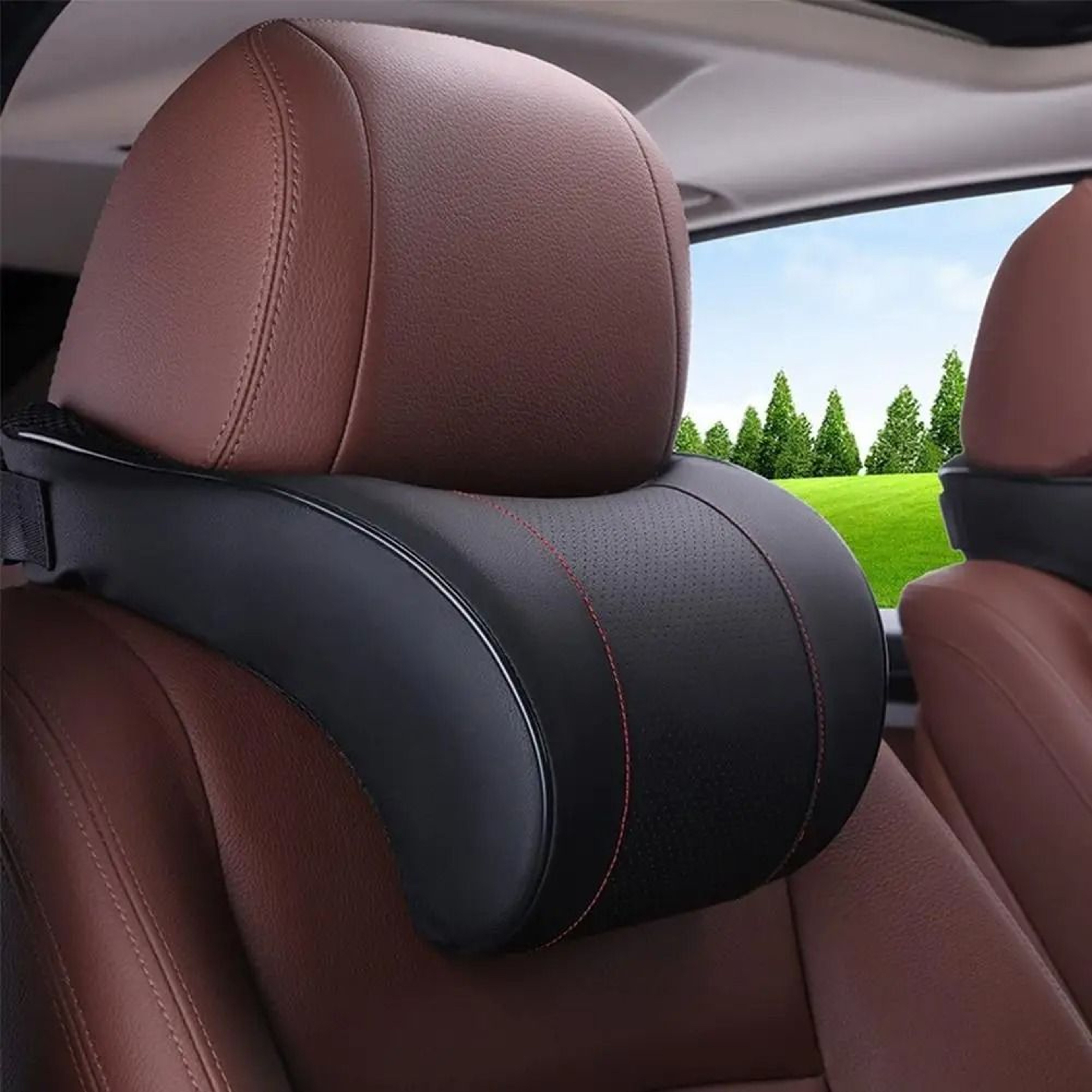 Ergonomic Leather Car Headrest Neck Pillow With Memory Cotton Support 9