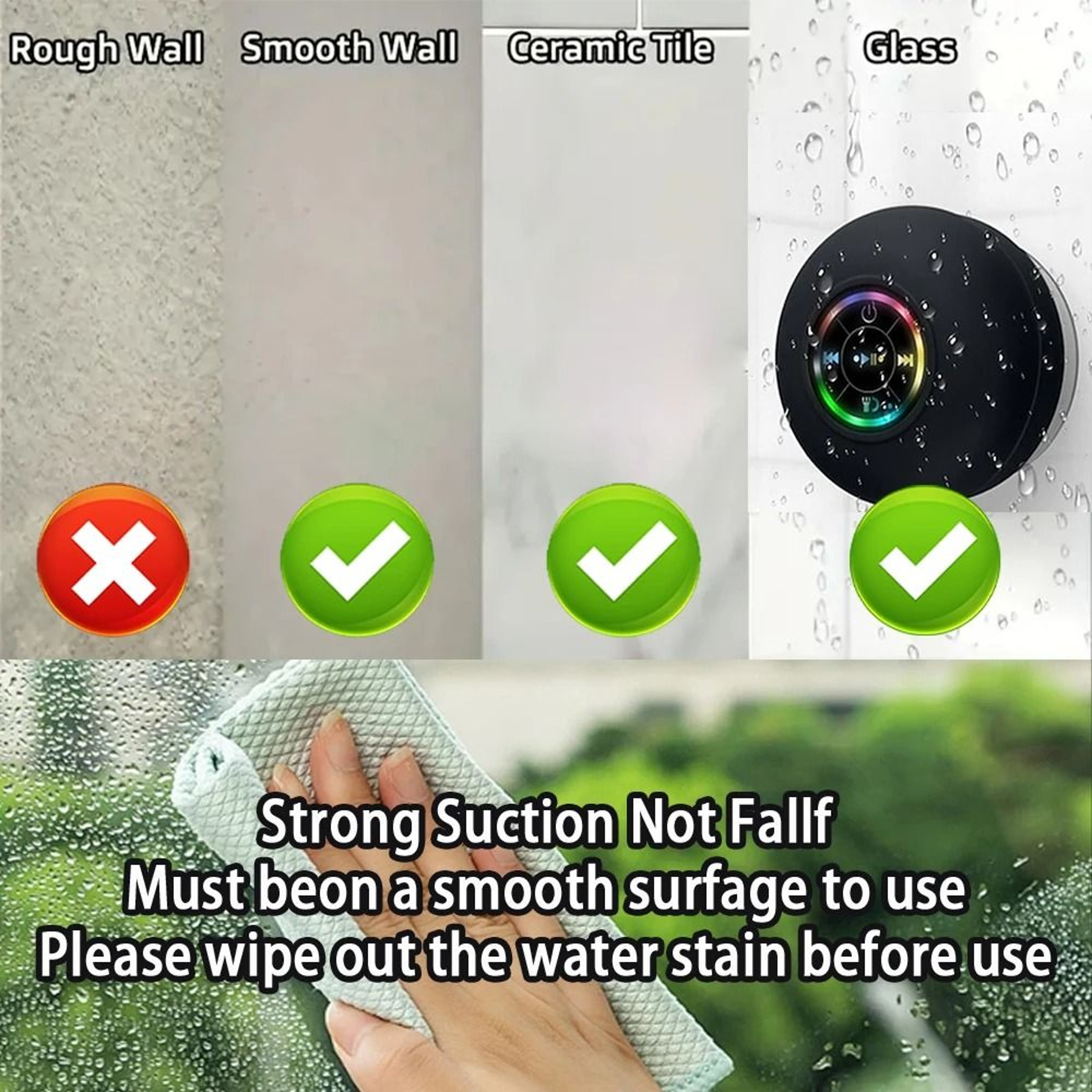 Waterproof Bluetooth Speaker With LED Lights Suction Cup Portable Design 1