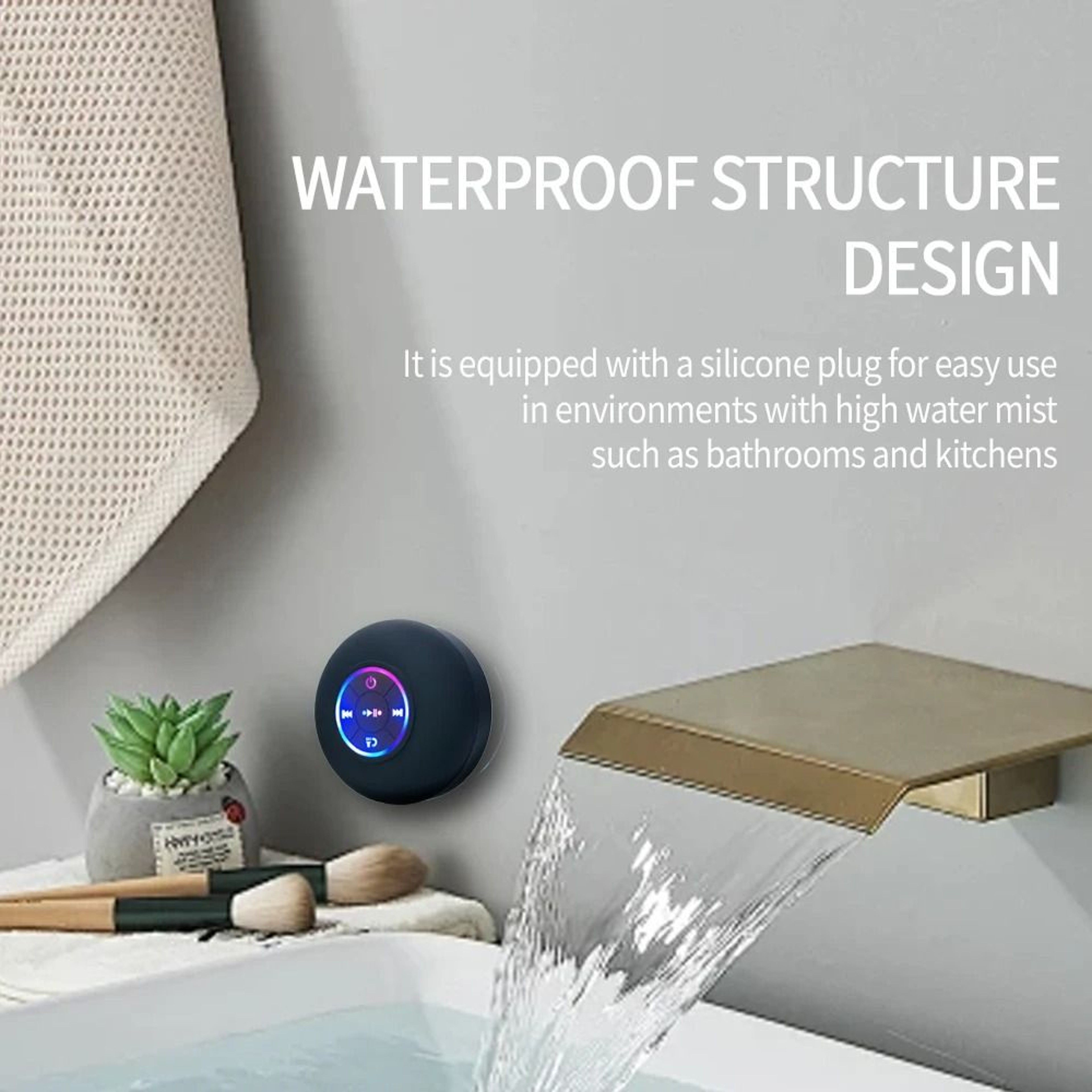 Waterproof Bluetooth Speaker With LED Lights Suction Cup Portable Design 5