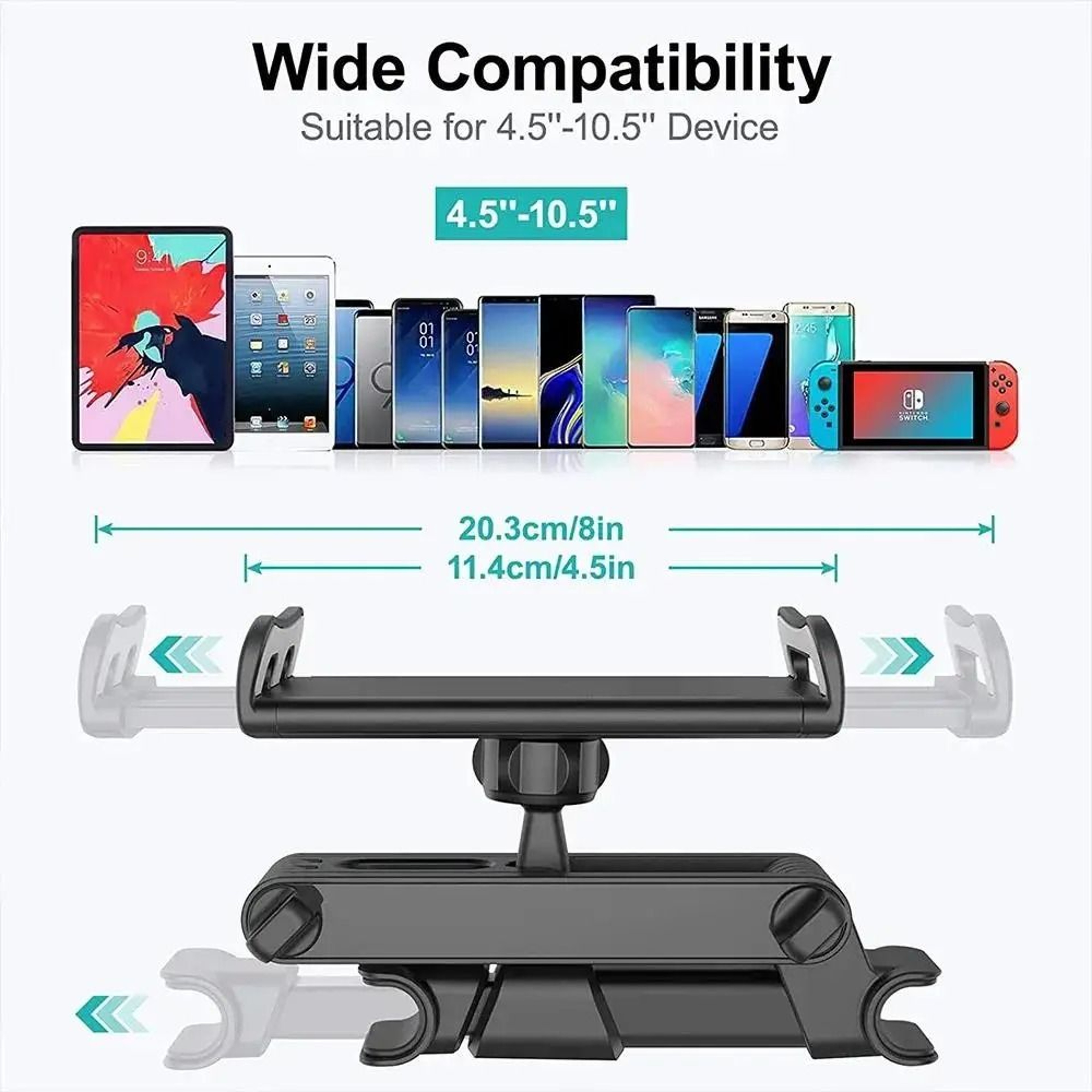 Universal Car Headrest Phone Holder Telescopic Tablet Mount Anti Shake 6