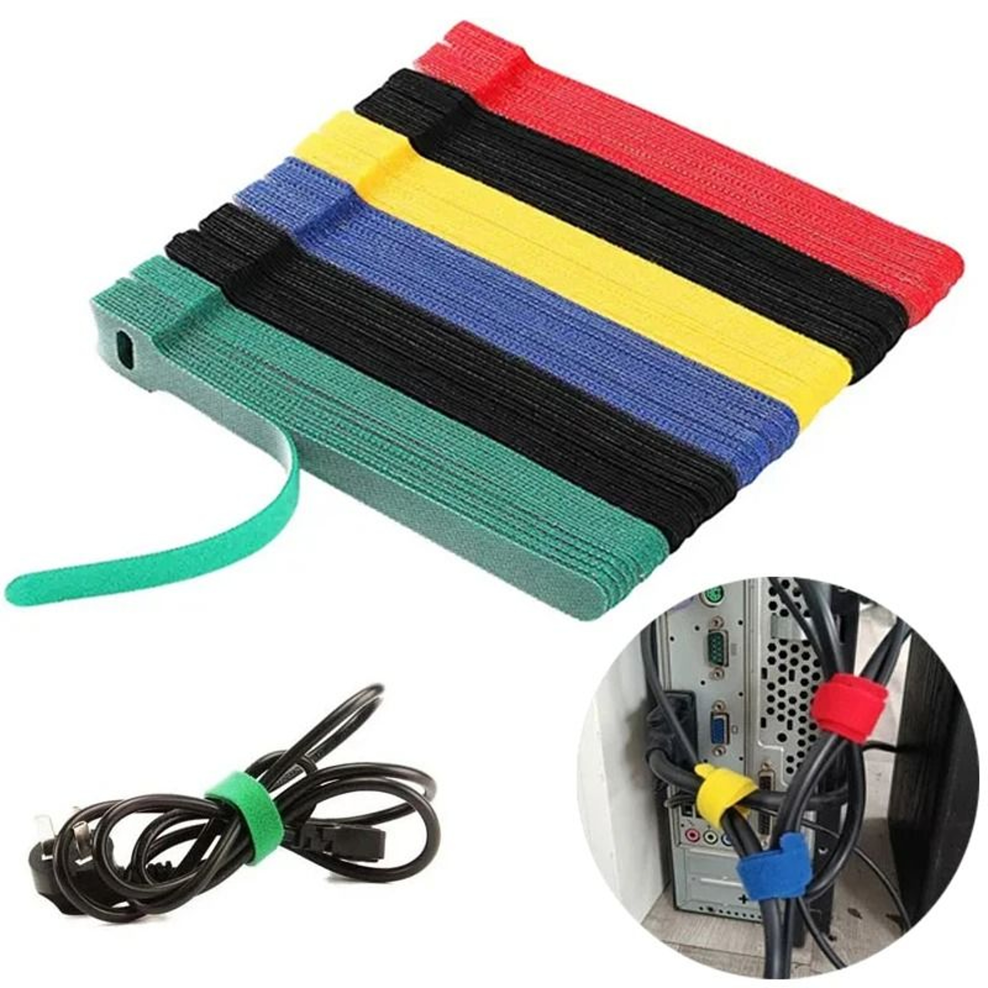 Reusable Cable Organizer Ties Adjustable Hook And Loop Wire Straps 0