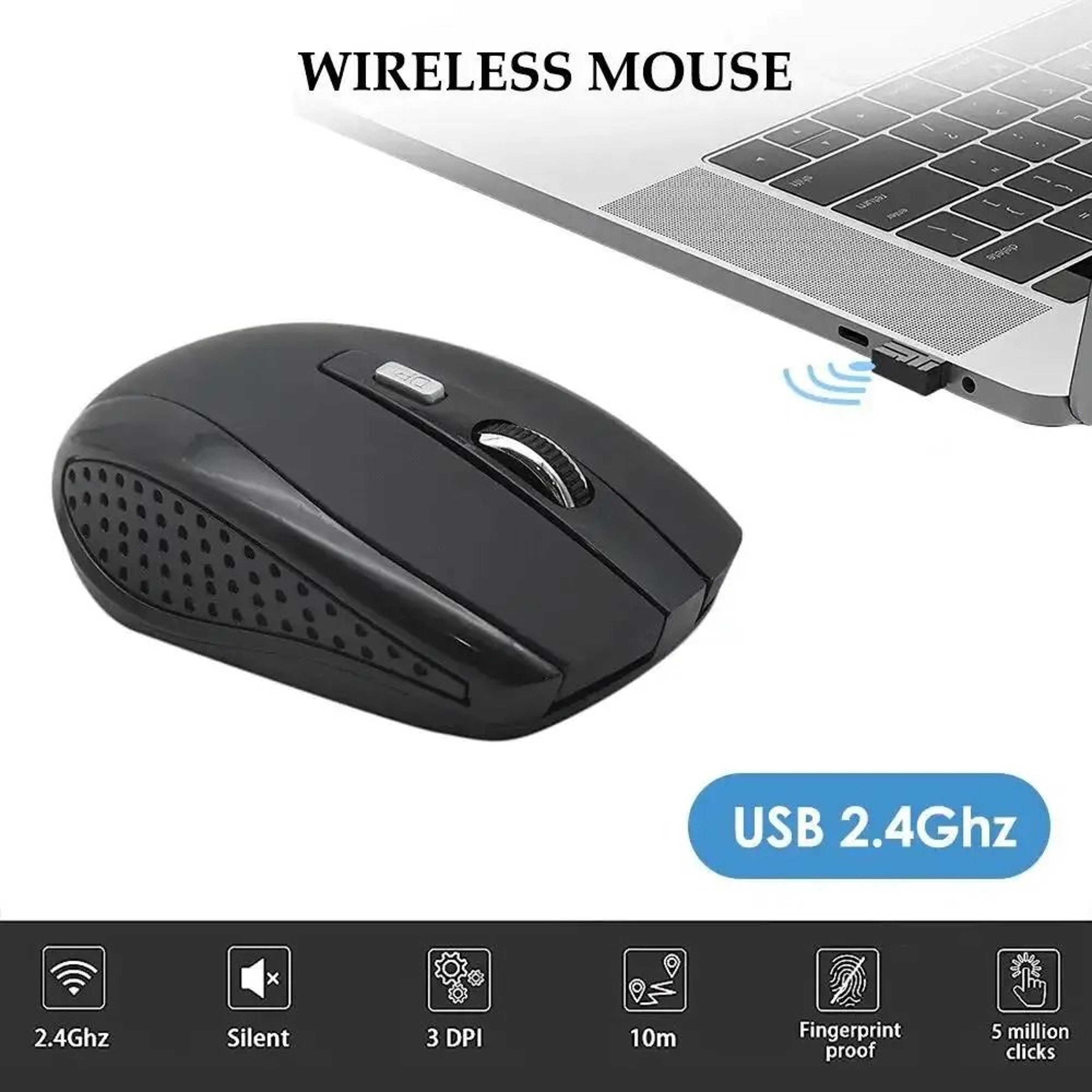 24GHz Wireless Gaming Mouse Adjustable DPI Ergonomic Optical Mouse 4
