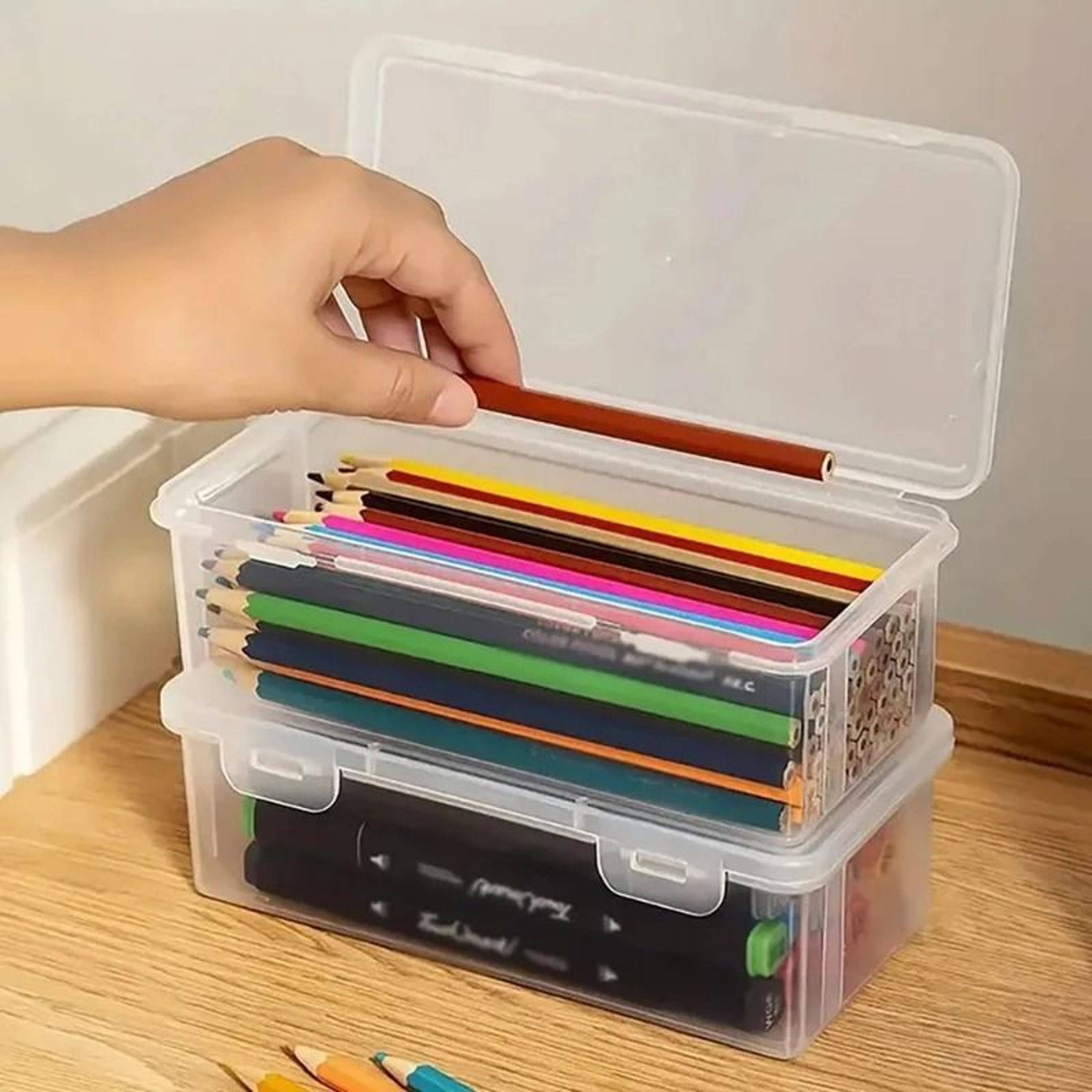 Transparent Plastic Pencil Case Box For Students Stationery Storage 9