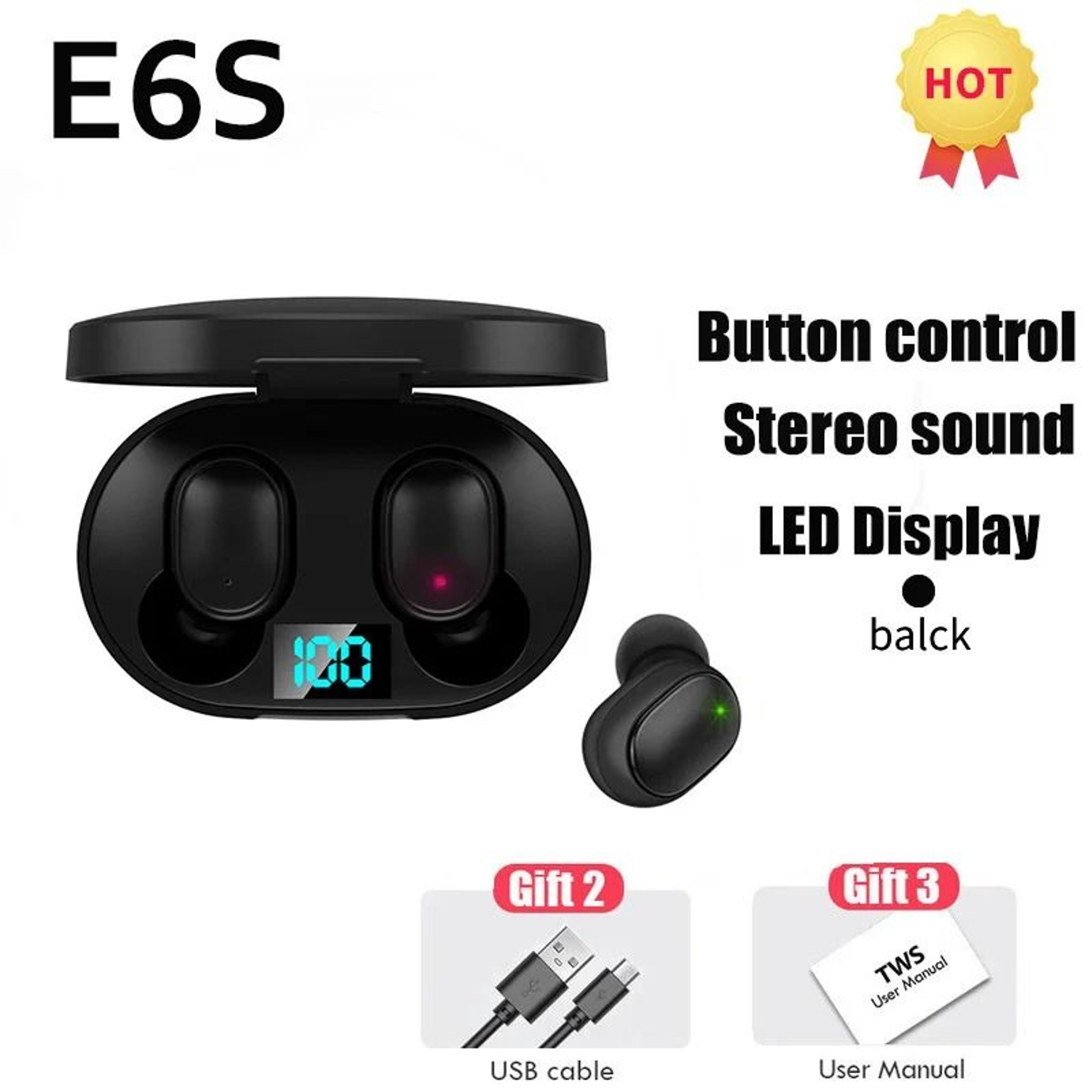 E6S TWS Wireless Bluetooth Earbuds With LED Display And Noise Reduction 2