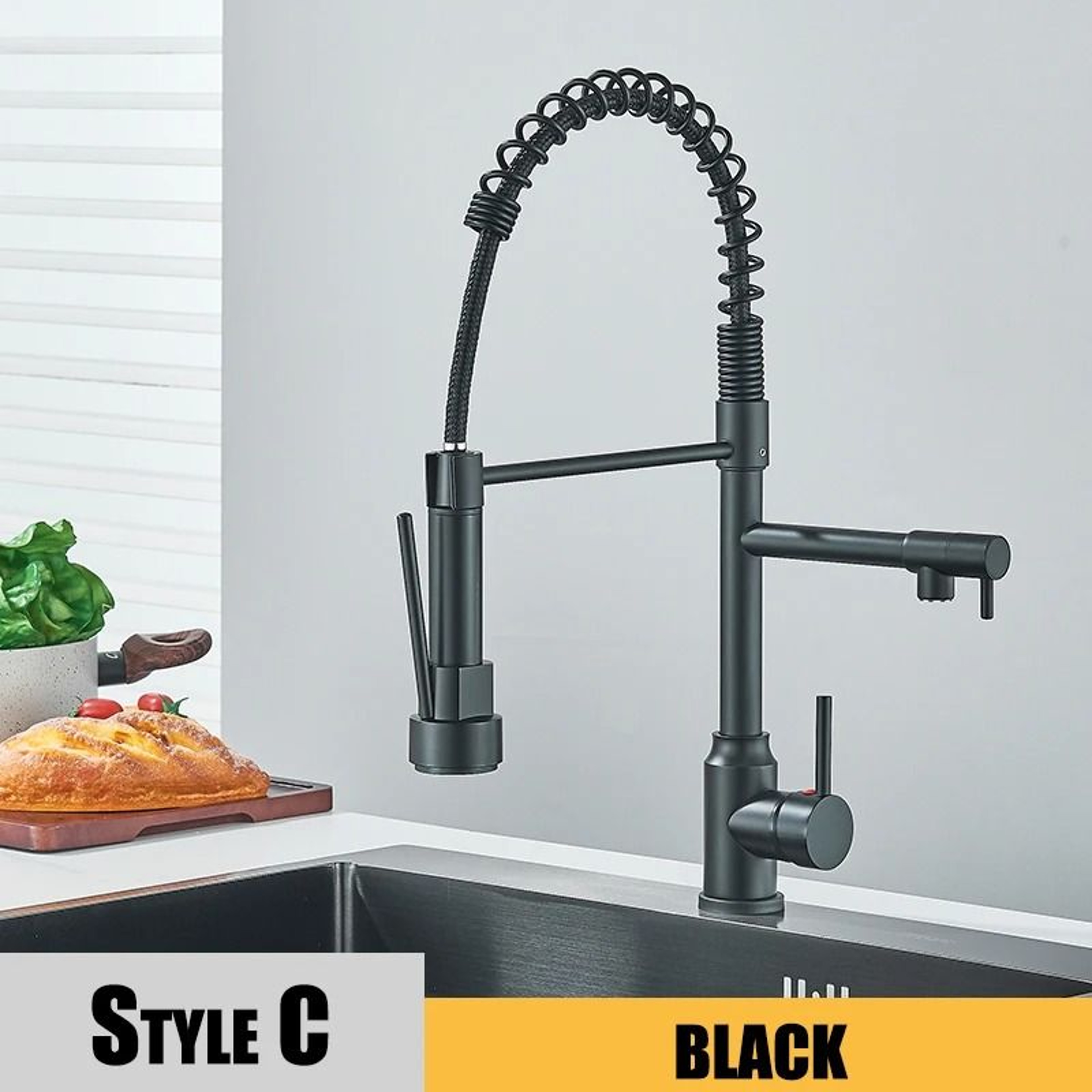Pull Down Kitchen Sink Faucet Hot And Cold Mixer With Dual Spout And 360 Rotation 2