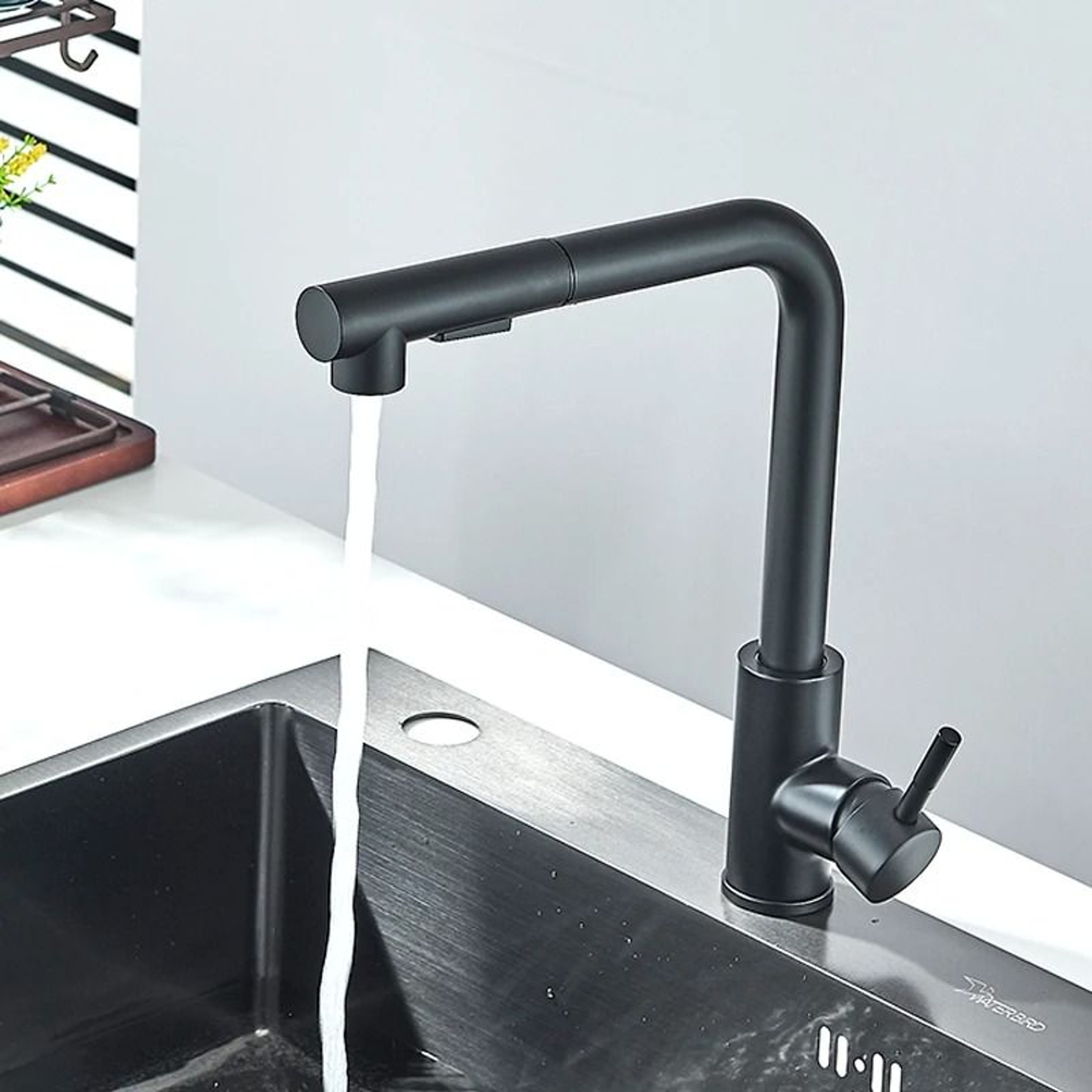 Pull Out Kitchen Sink Faucet Stainless Steel Hot Cold Mixer Tap With Two Mode Sprayer 6
