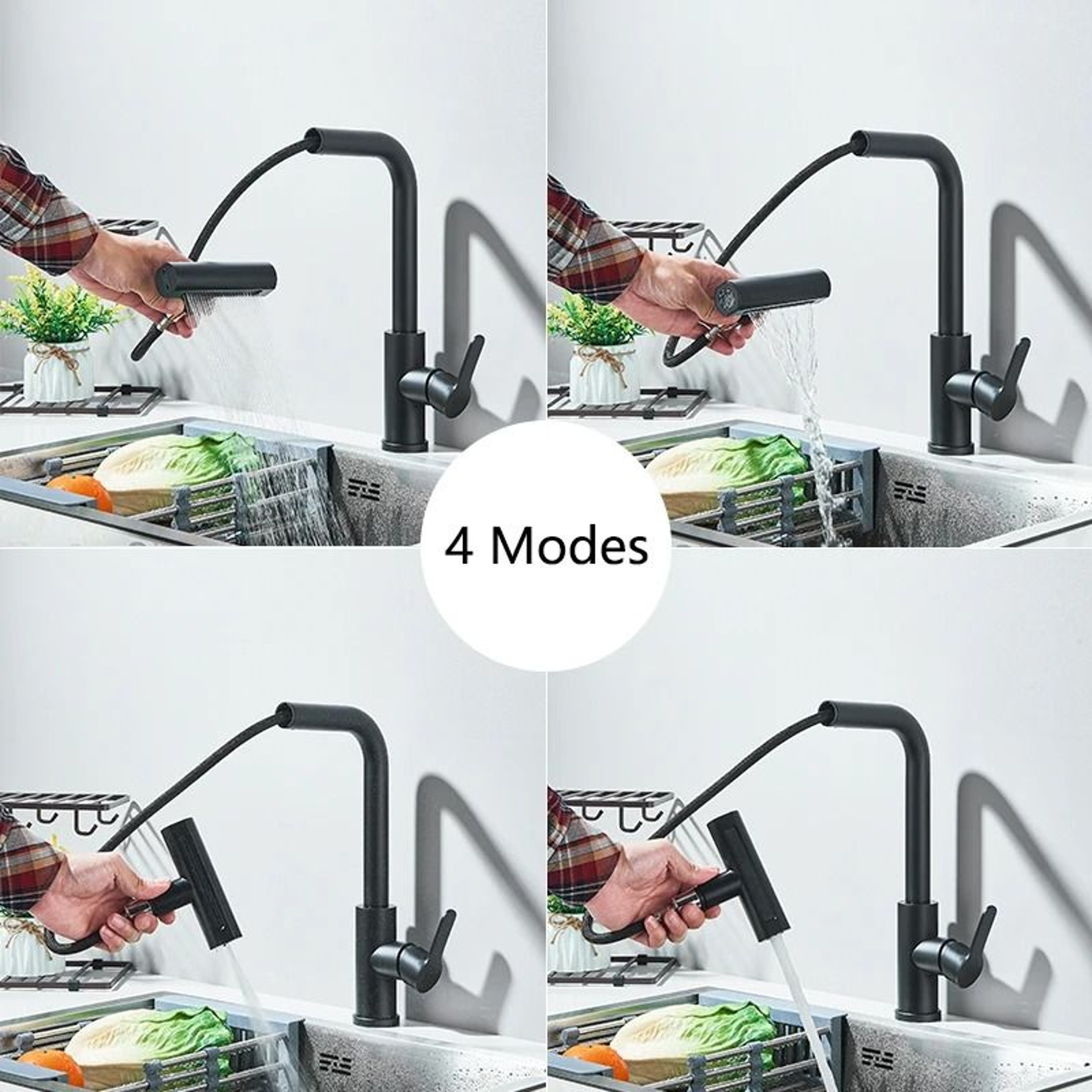 Flexible Kitchen Sink Faucet Pull Out Mixer Tap With 360 Rotation And Rainfall Water Flow 5