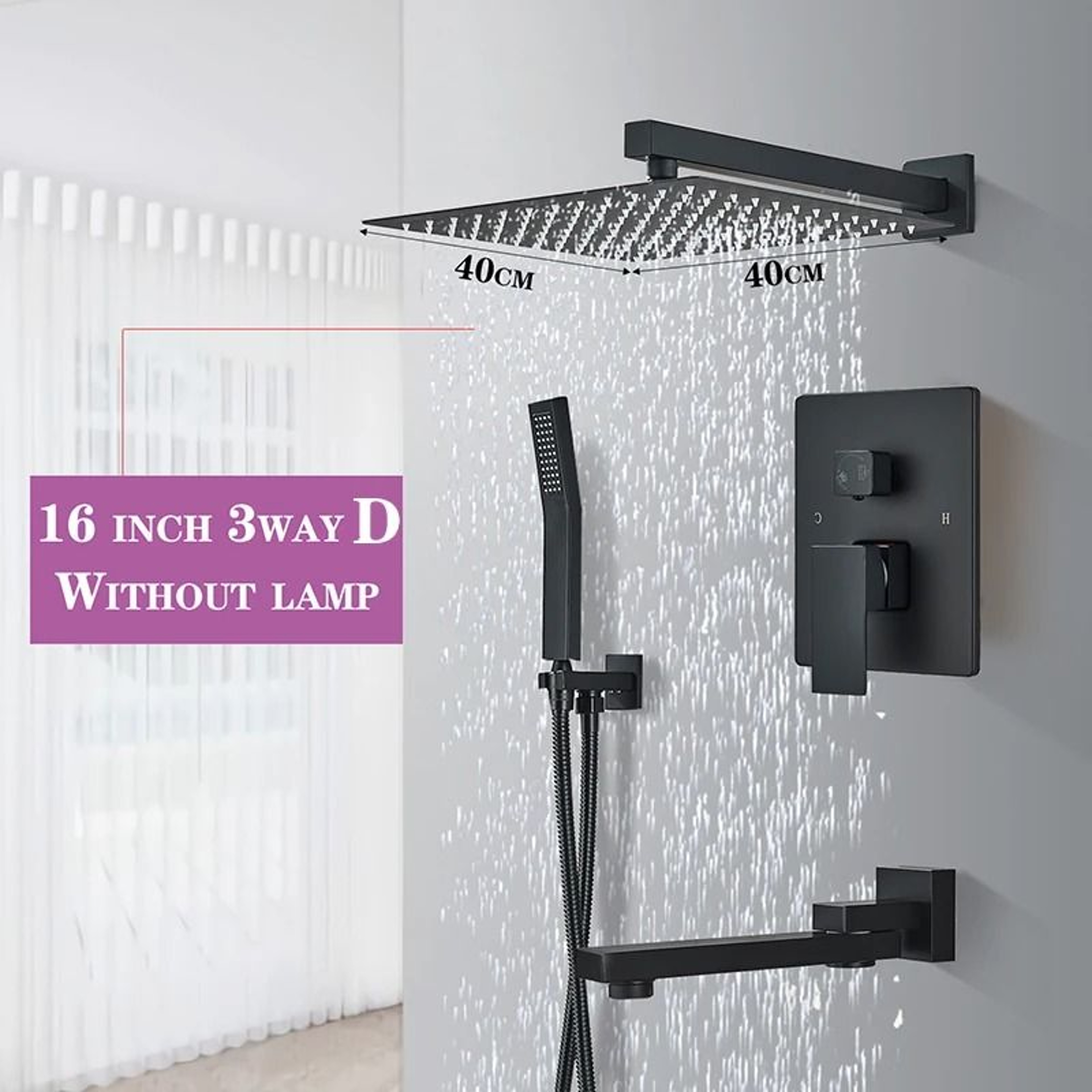 Matte Black Rainfall Shower Set Wall Mounted Bathroom Shower Faucet With LED Shower Head Mixer Tap 1