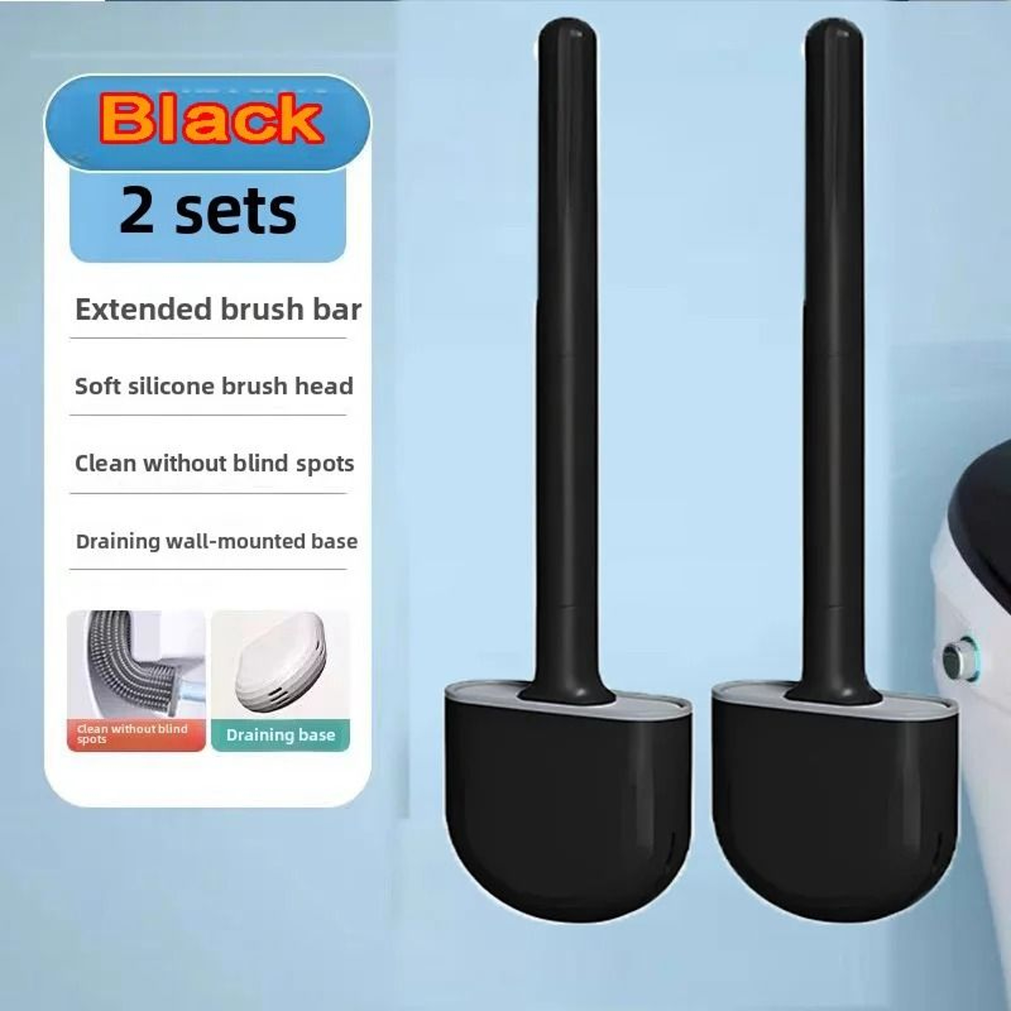 Hanging Silicone Toilet Brush With Quick Dry Holder And Long Handle Bathroom Cleaner 9