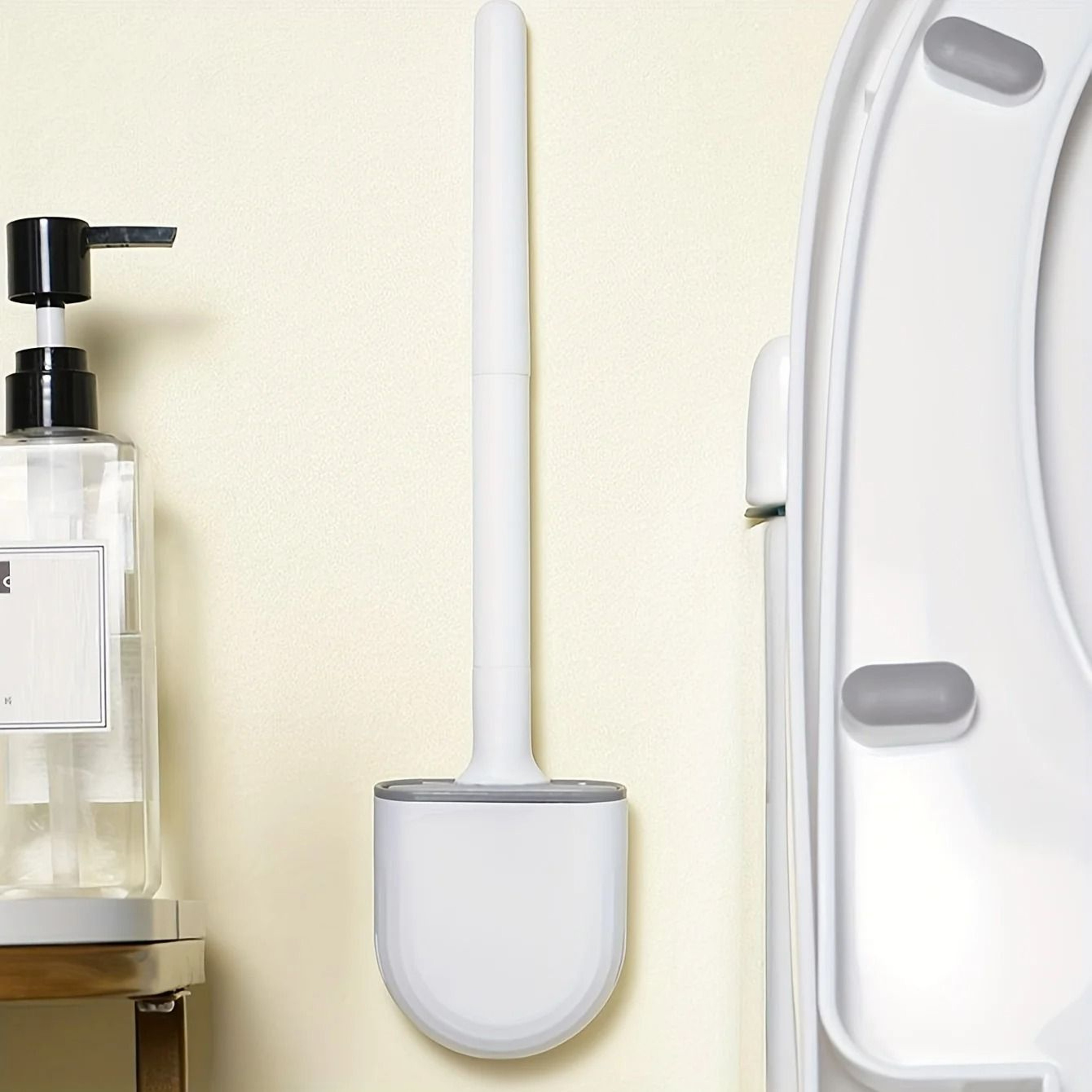 Hanging Silicone Toilet Brush With Quick Dry Holder And Long Handle Bathroom Cleaner 1