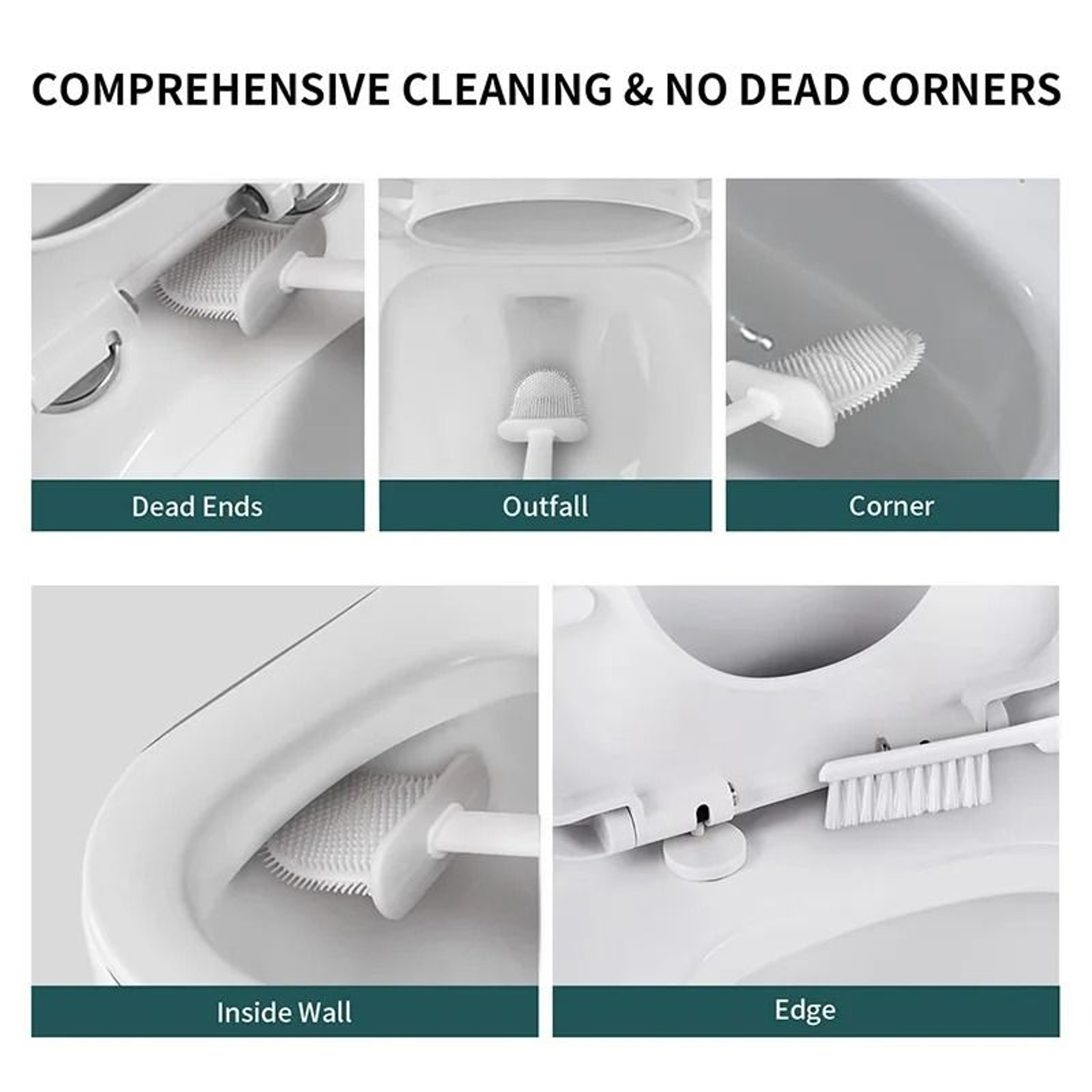 Wall Mounted Silicone Toilet Brush Soft Bristle No Dead Corner Bathroom Cleaning Brush Set 11