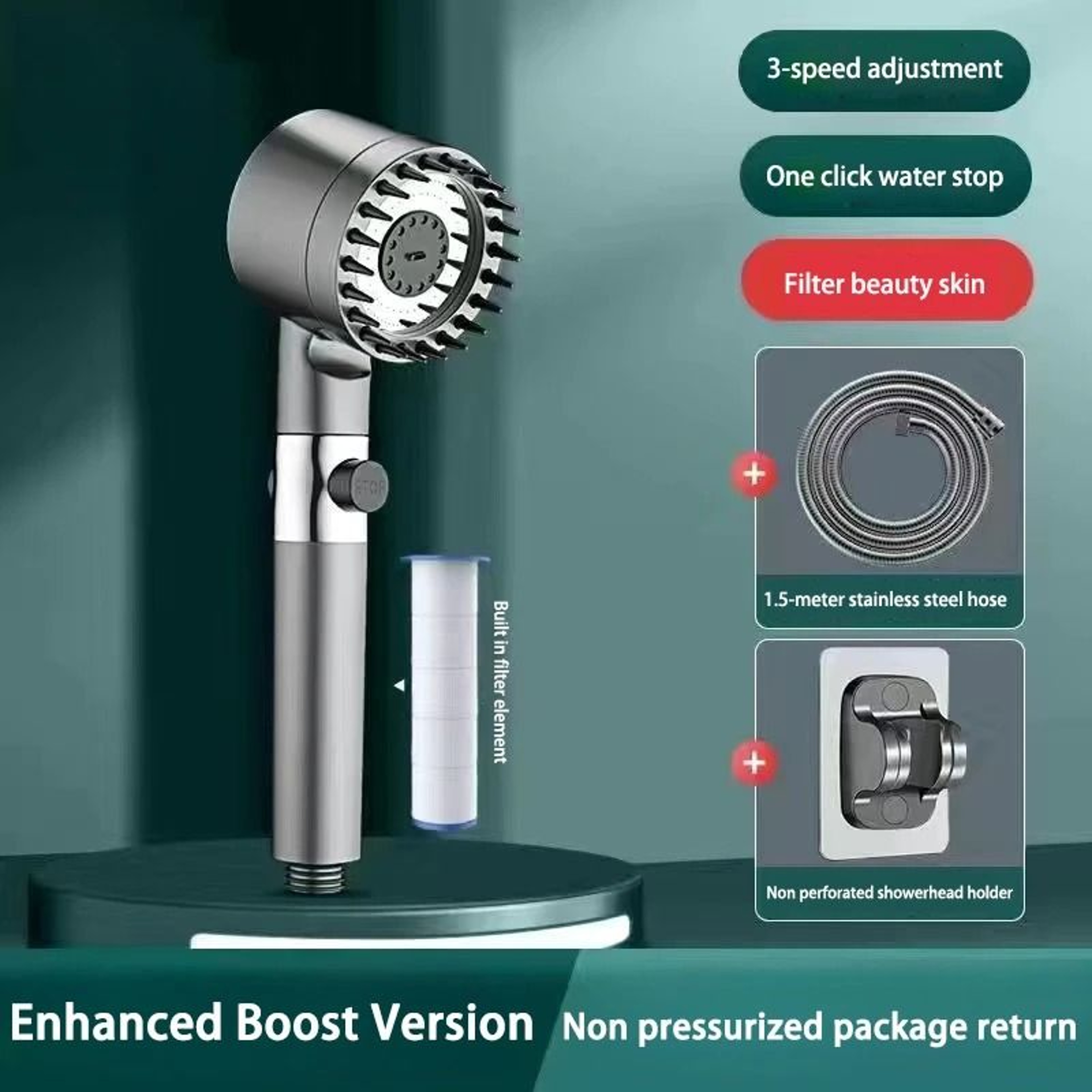 3 Mode High Pressure Shower Head With Filter And Massage Brush 6