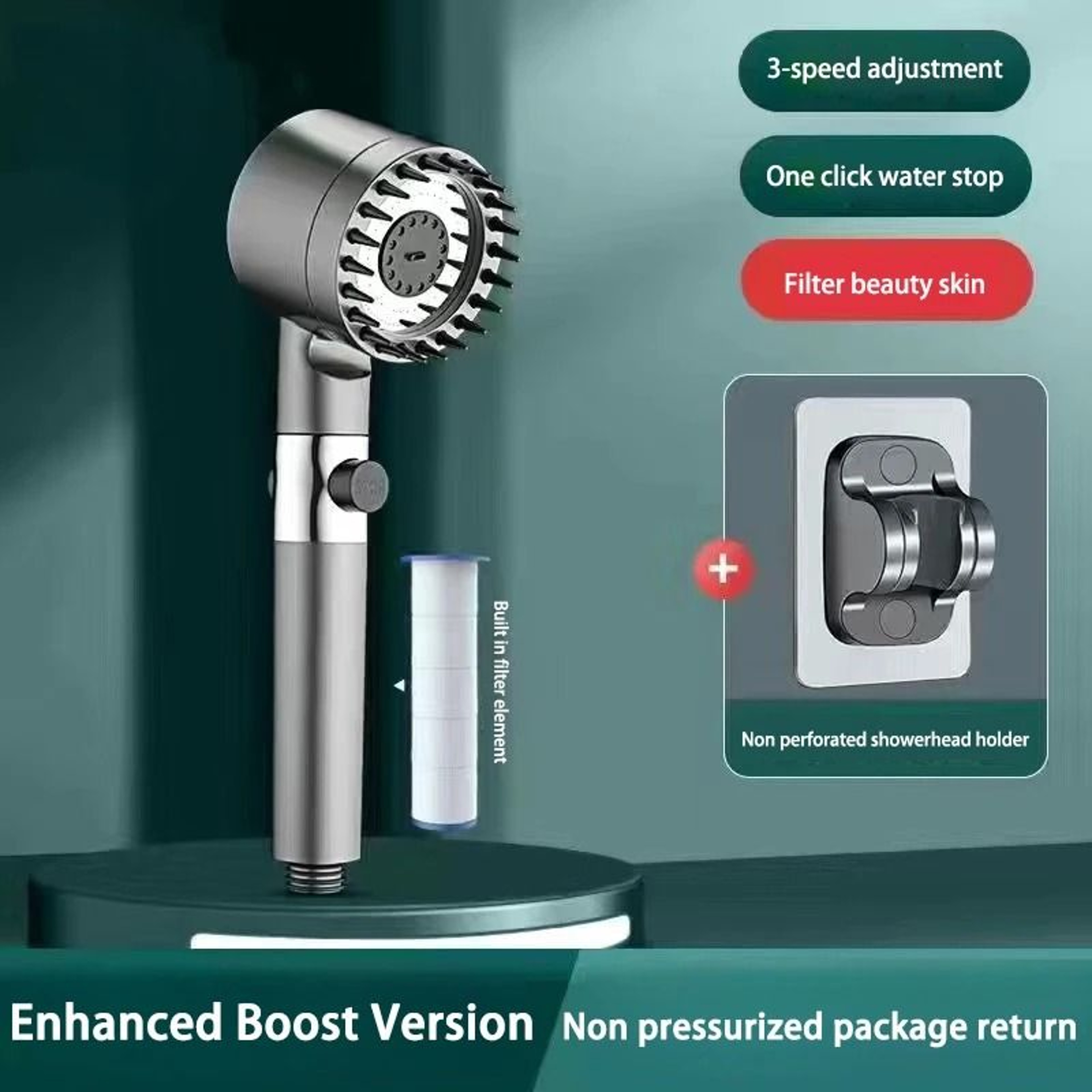 3 Mode High Pressure Shower Head With Filter And Massage Brush 3