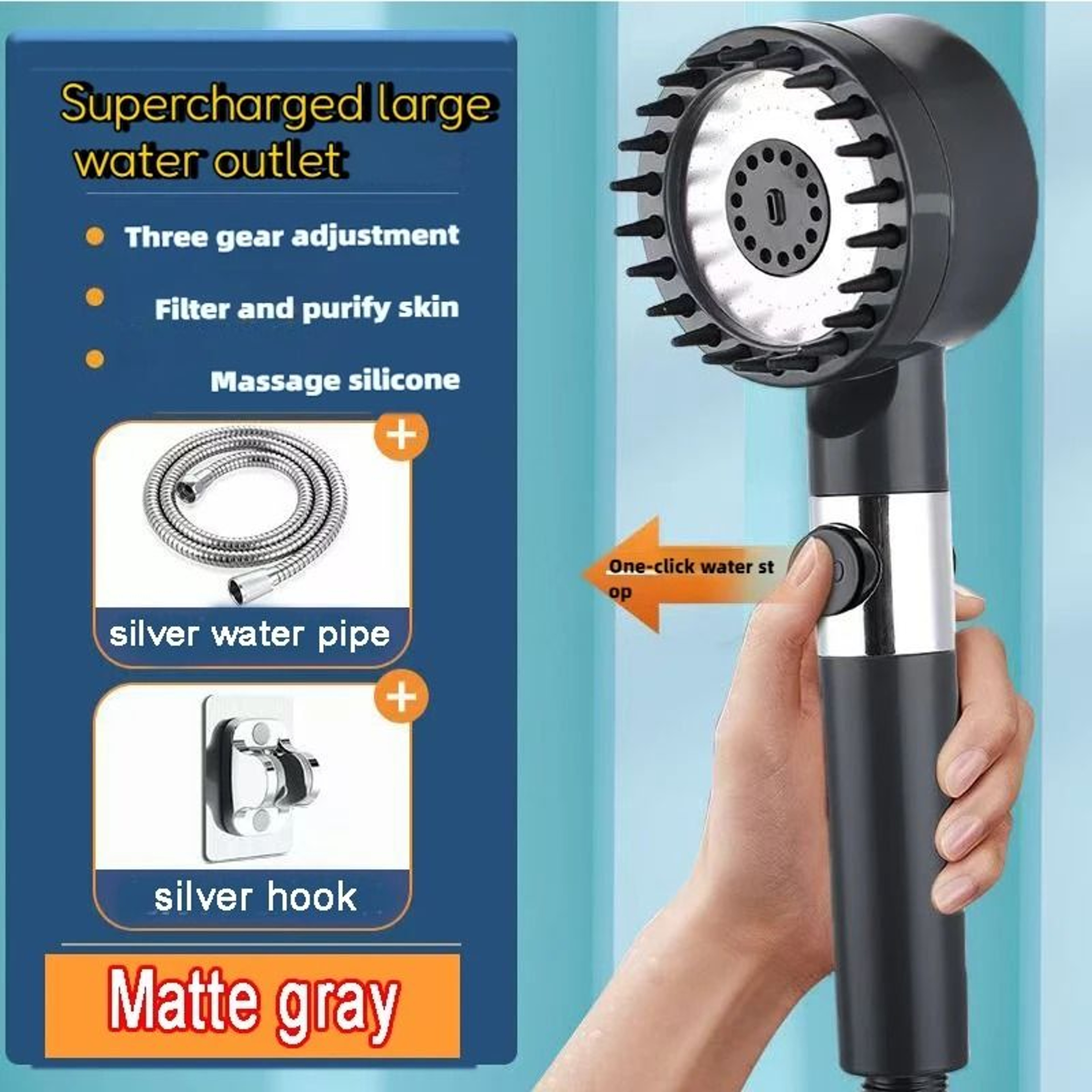 4 Mode High Pressure Shower Head With One Key Stop And Filtered Shower Head Massage Spray 7