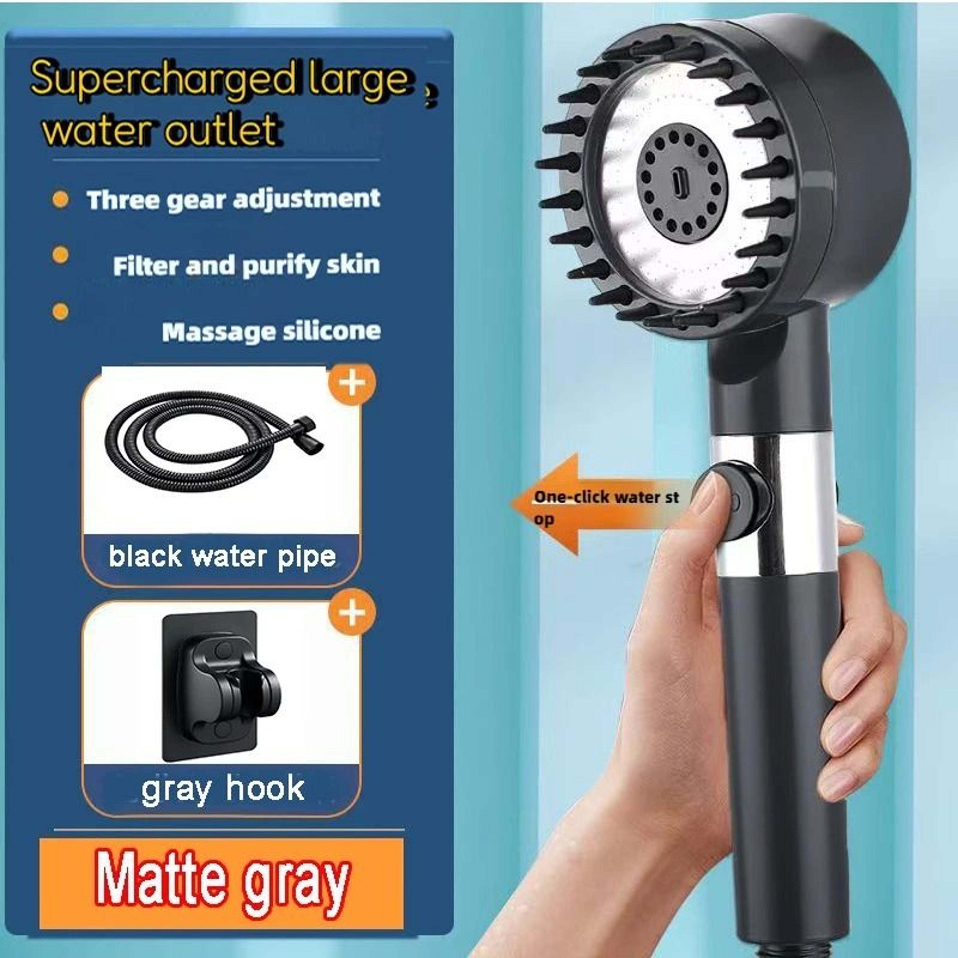 4 Mode High Pressure Shower Head With One Key Stop And Filtered Shower Head Massage Spray 0