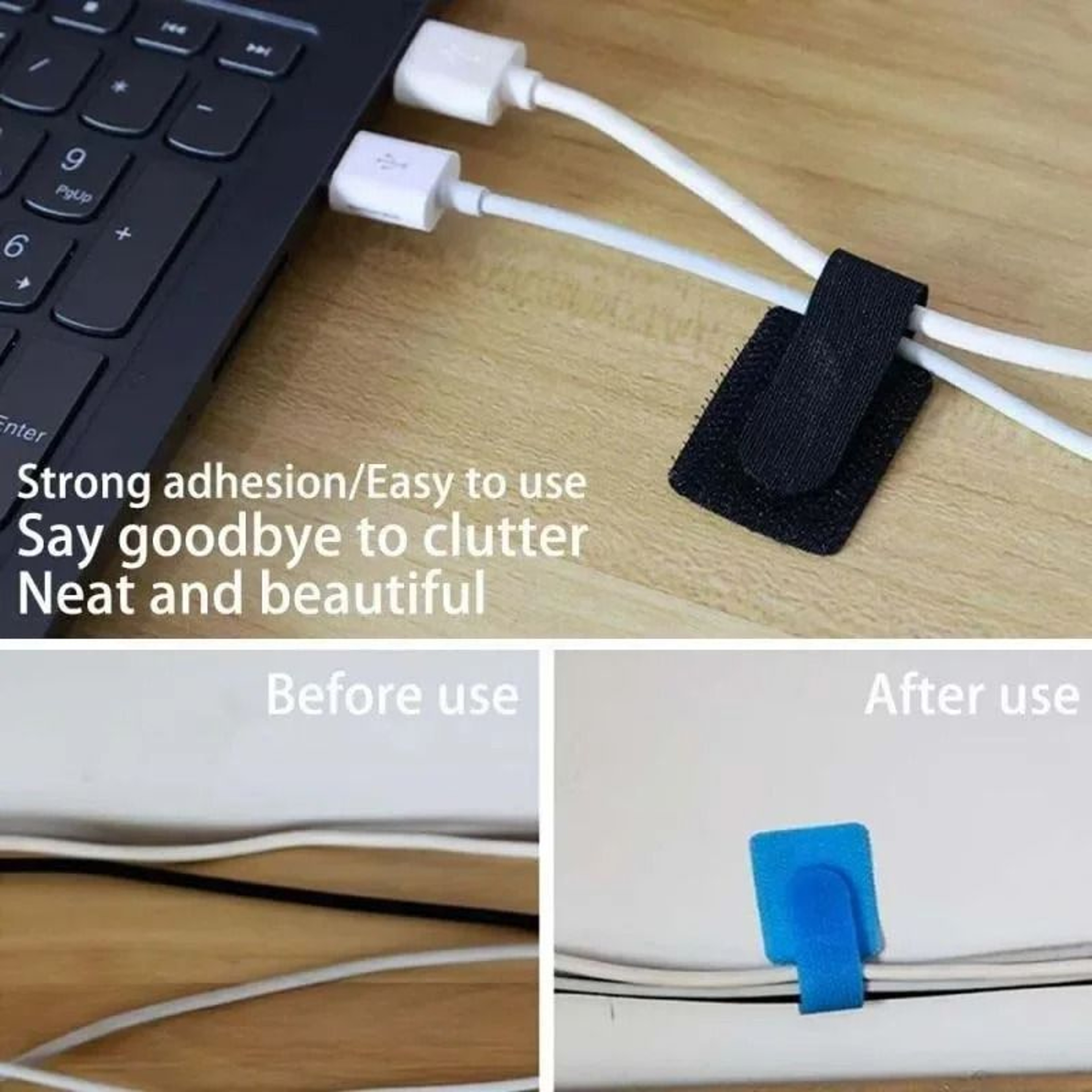 Reusable Cable Ties Velcro Cord Organizer Self Adhesive Cable Holder For Desk Setup 17