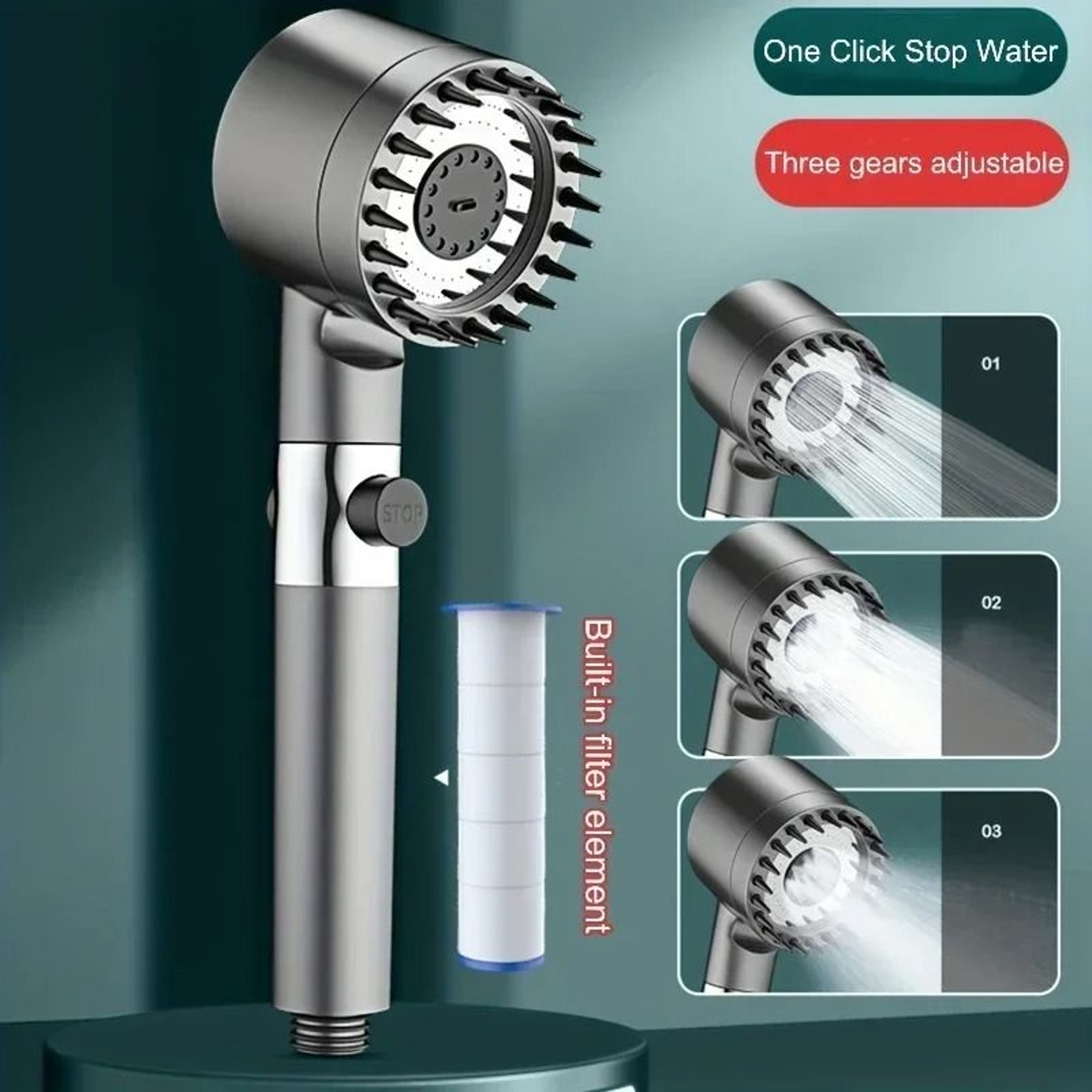 Adjustable Shower Head Rainfall High Pressure Large Flow Water Saving Shower Head 2