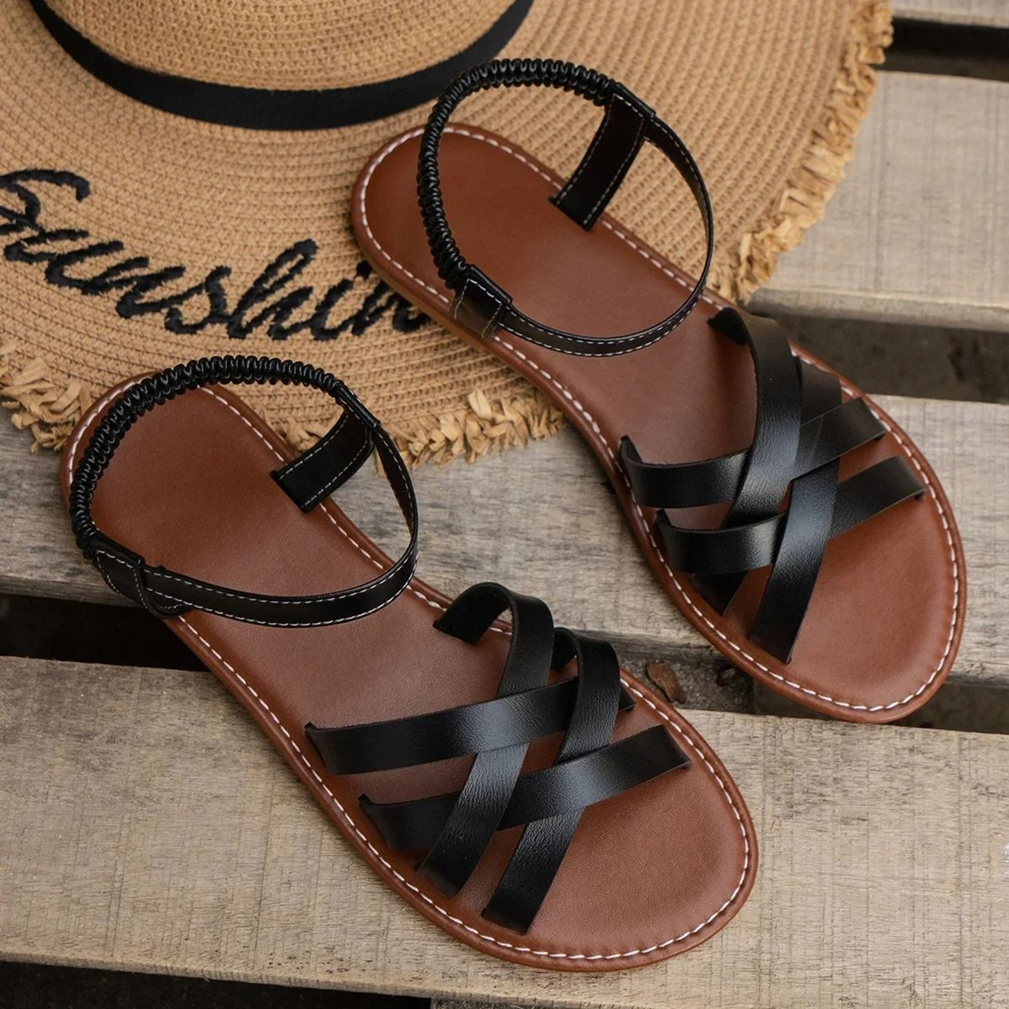 Womens Flat Sandals Lightweight Comfort Sandals With Elastic Band Easy Fit 8