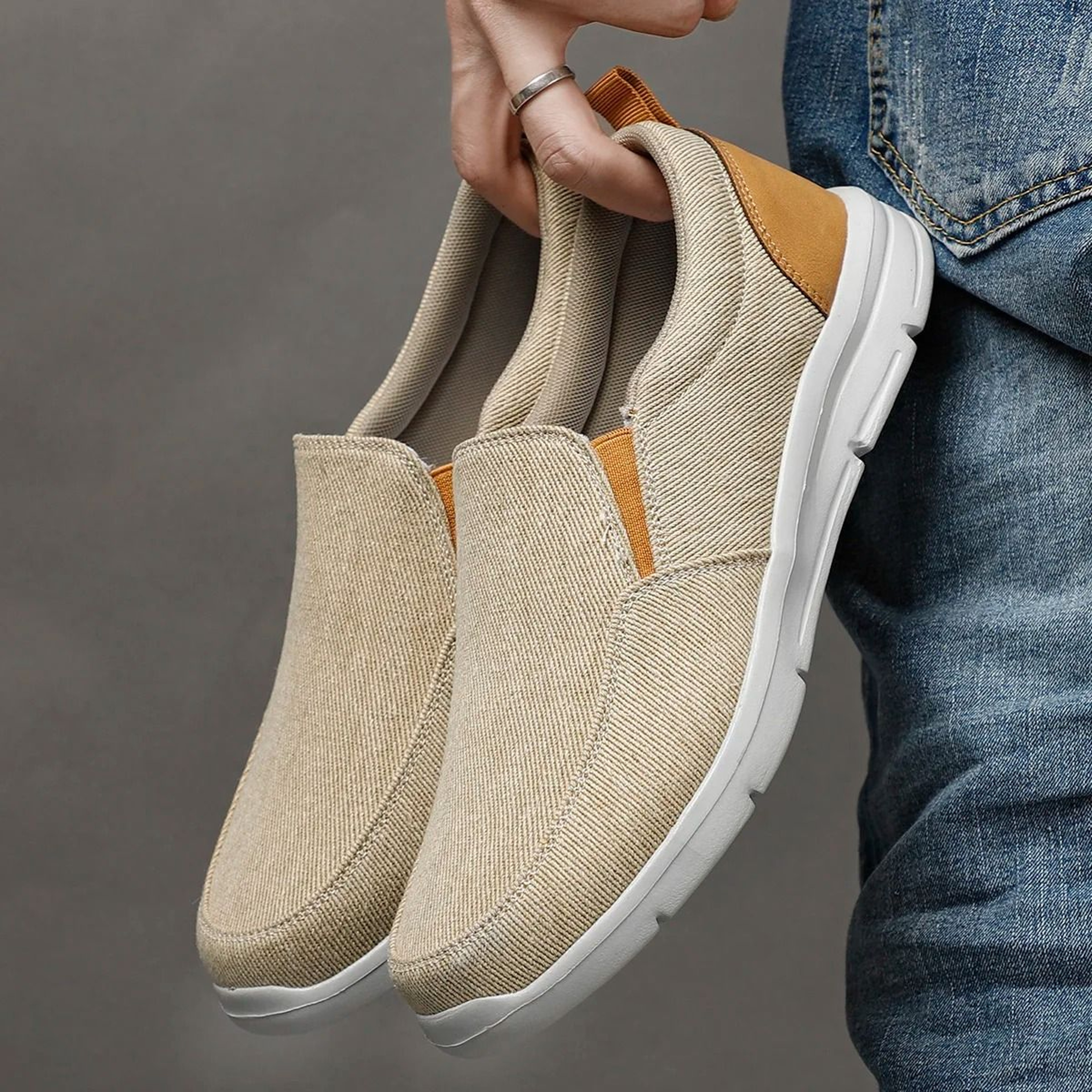 Mens Canvas Shoes Breathable Slip On Sneakers Comfortable Summer Walking Loafers 6