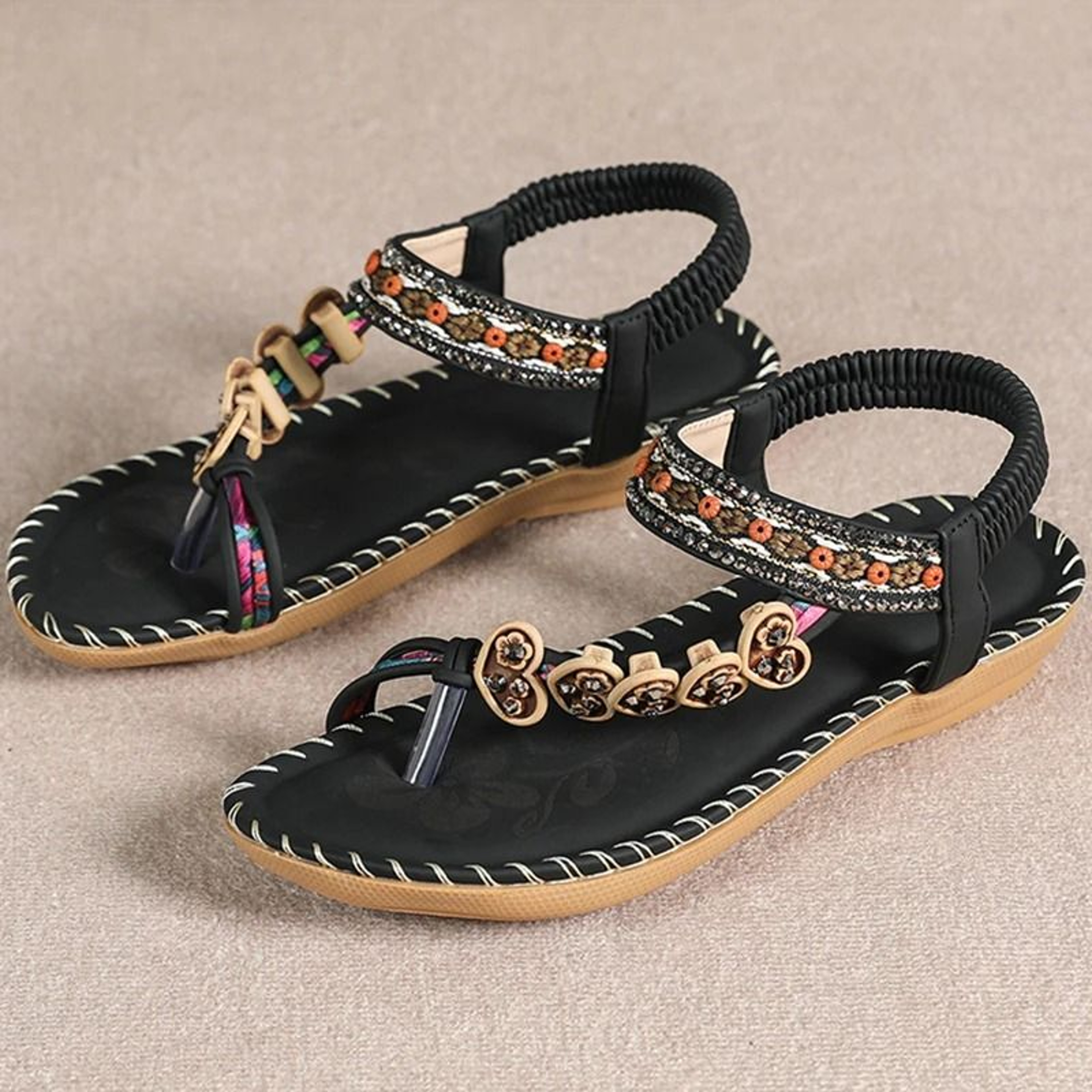 Boho Summer Sandals Womens Beach Flip Flops Low Heel Comfortable Shoes 3