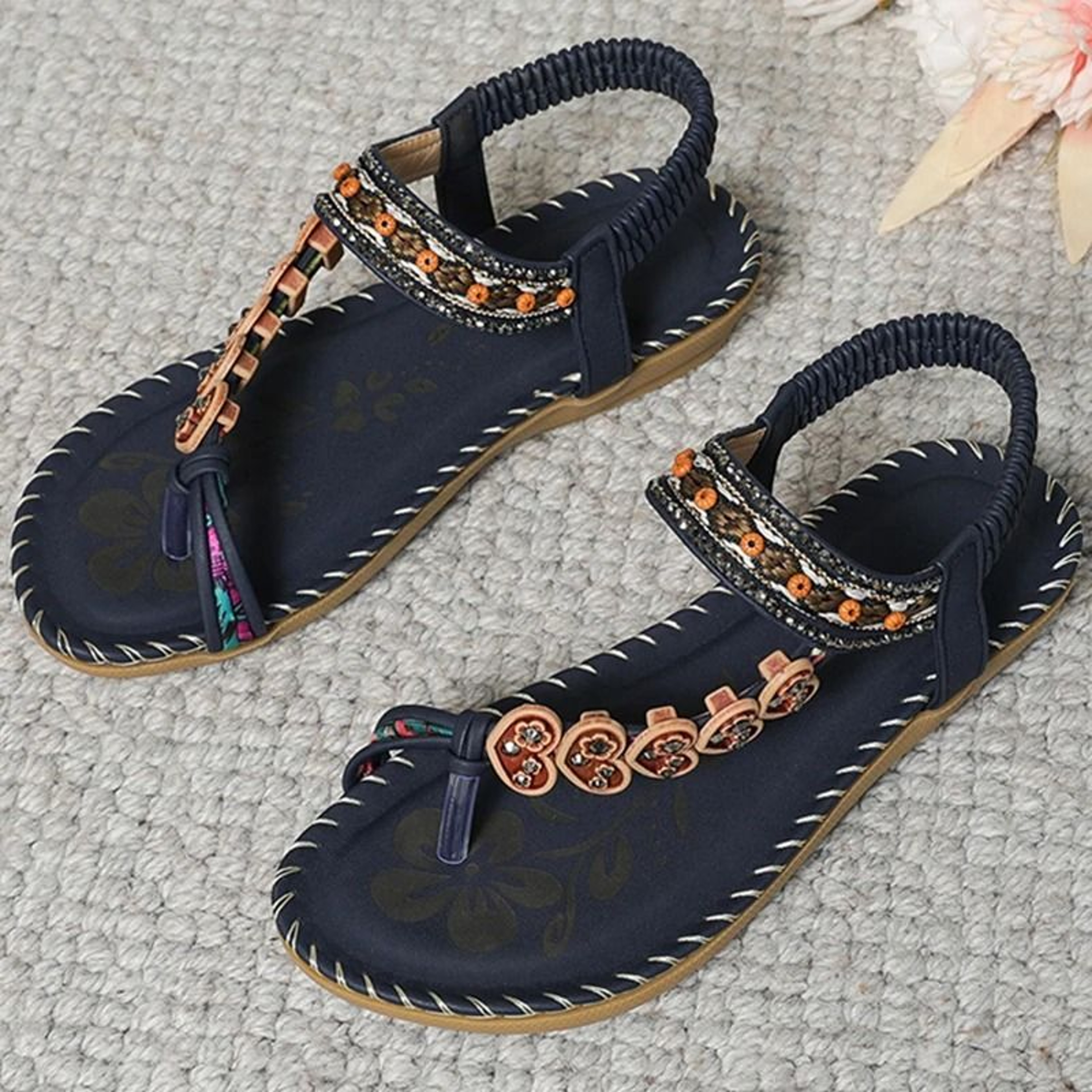 Boho Summer Sandals Womens Beach Flip Flops Low Heel Comfortable Shoes 5