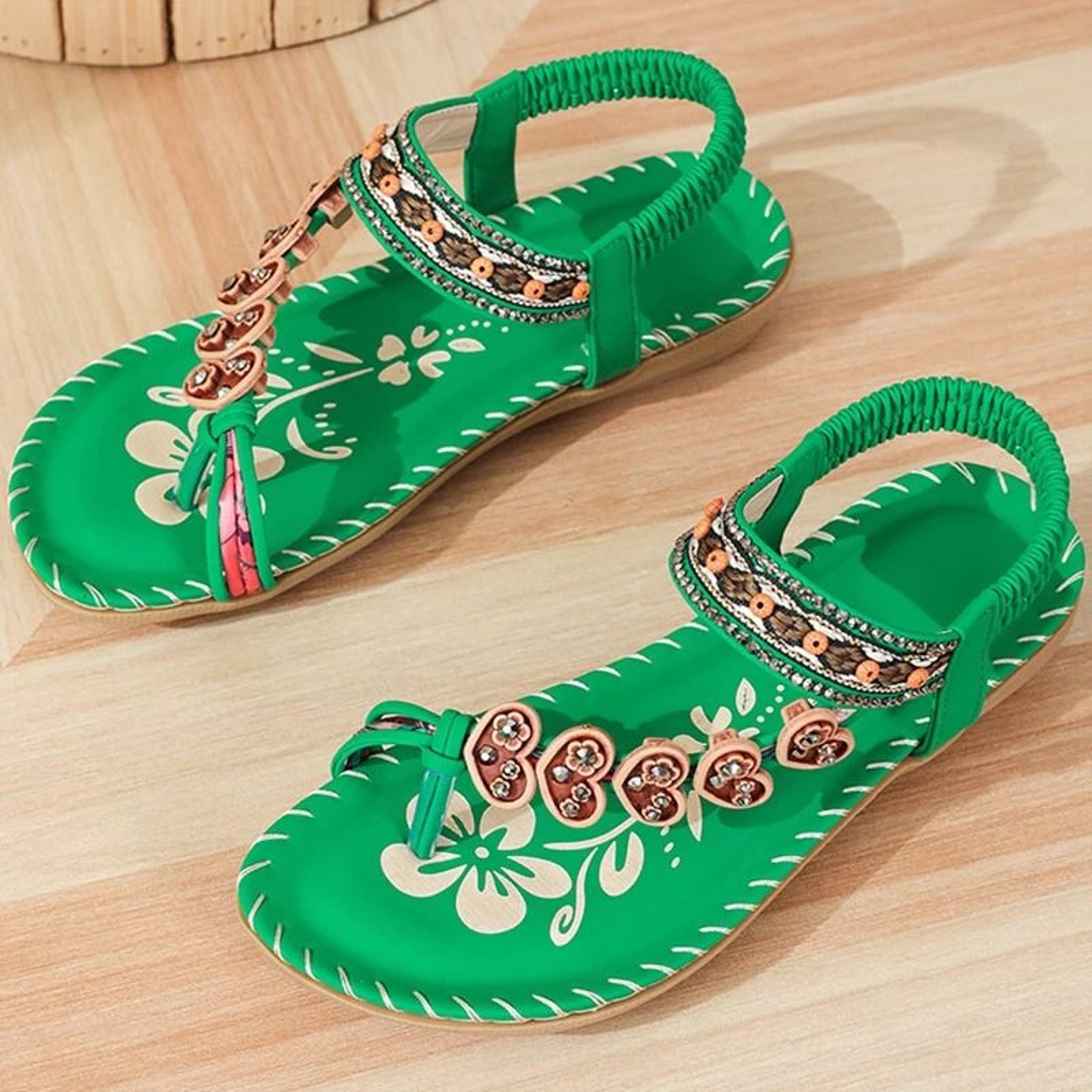 Boho Summer Sandals Womens Beach Flip Flops Low Heel Comfortable Shoes 8