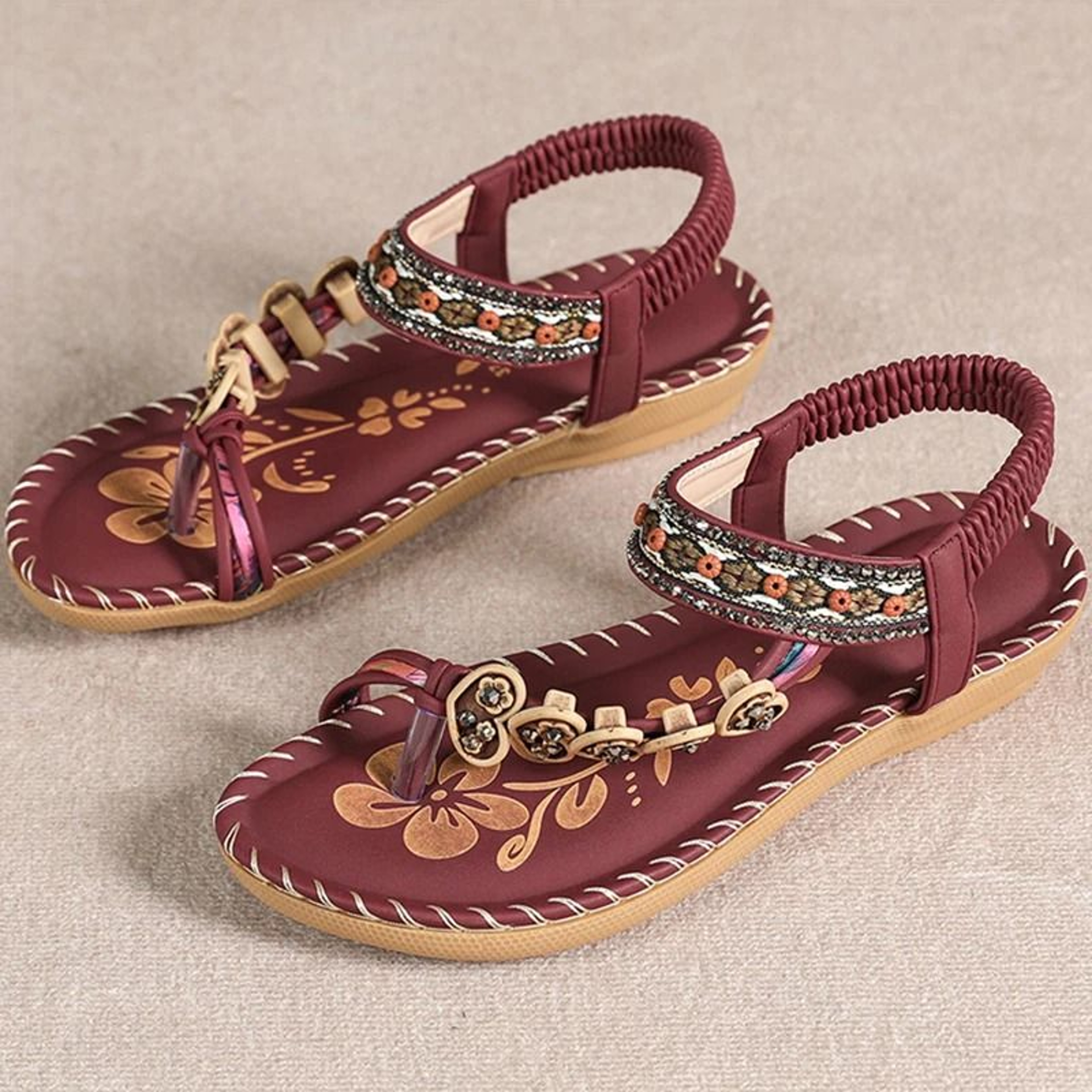 Boho Summer Sandals Womens Beach Flip Flops Low Heel Comfortable Shoes 6